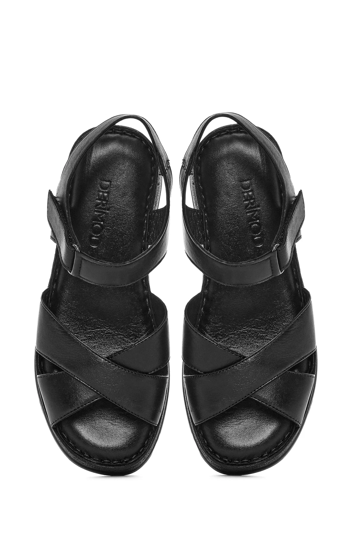 Kadın Siyah Kalın Tabanlı Deri Comfort Sandalet - Image 7