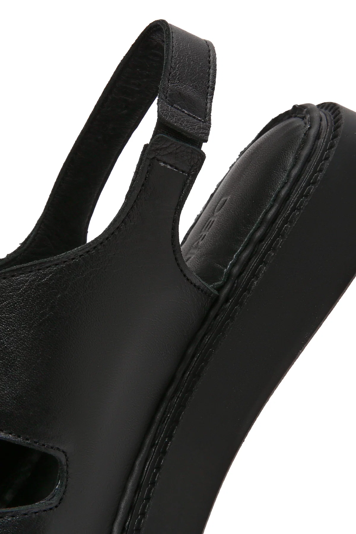 Kadın Siyah Kalın Tabanlı Deri Comfort Sandalet - Image 10
