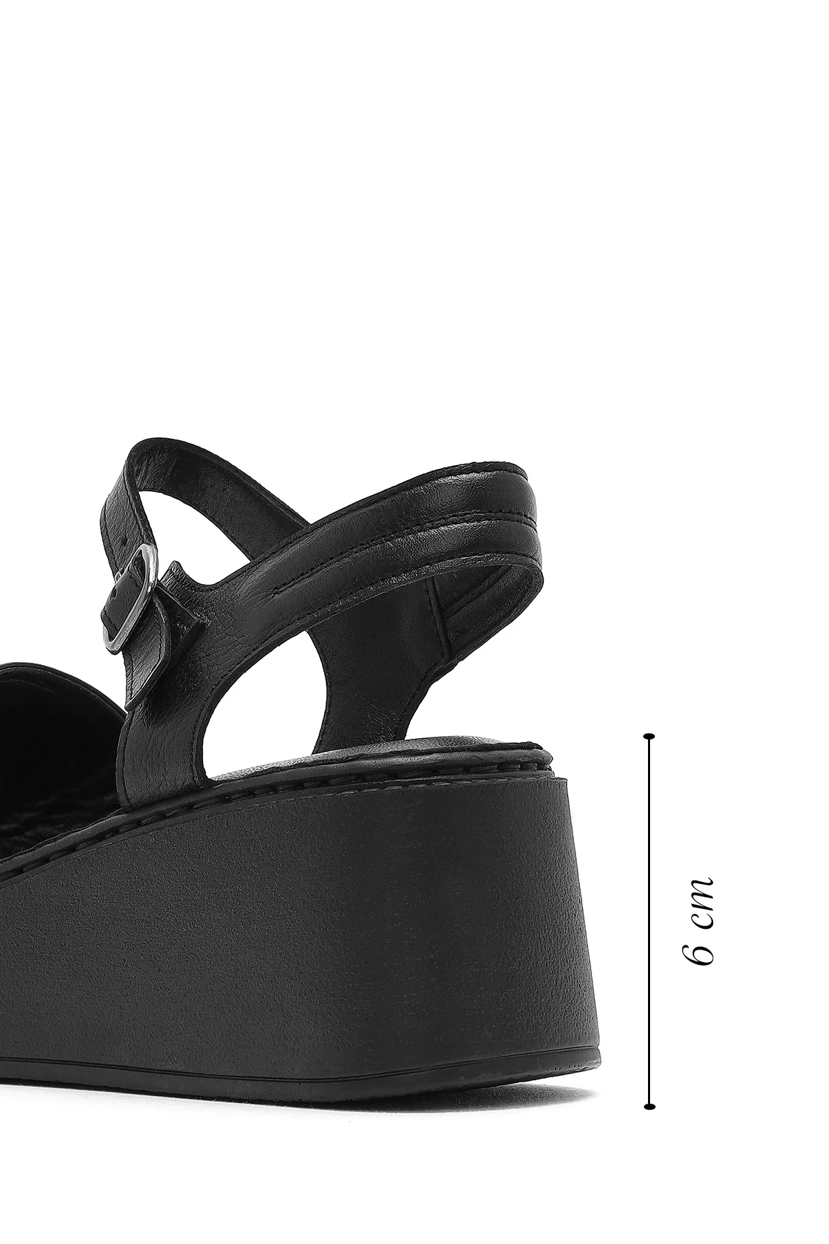 Kadın Siyah Kalın Tabanlı Deri Comfort Sandalet - Image 2