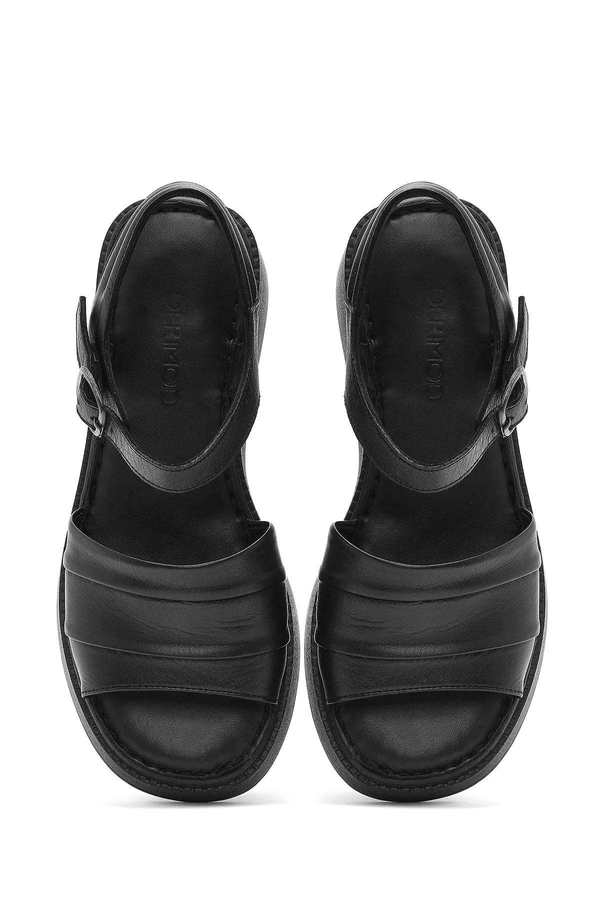 Kadın Siyah Kalın Tabanlı Deri Comfort Sandalet - Image 8
