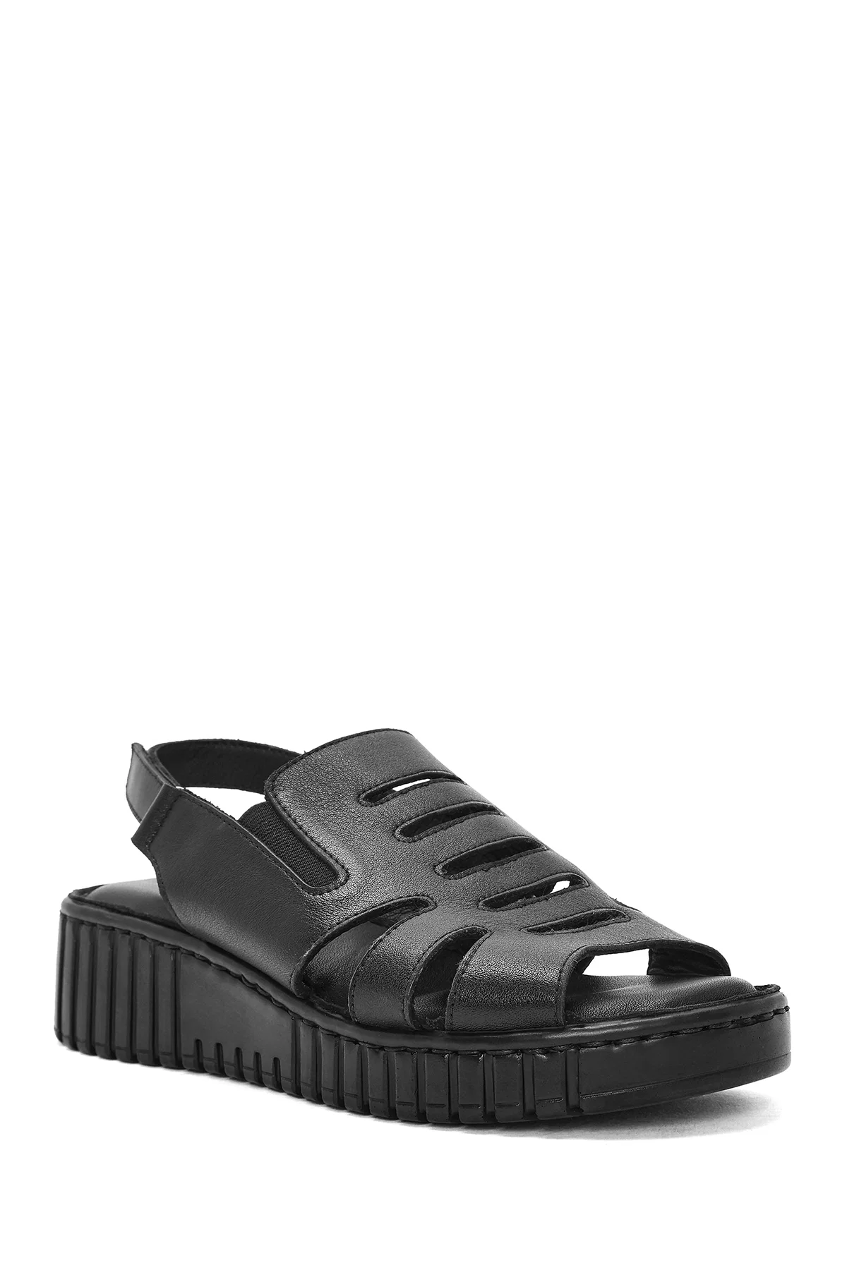 Kadın Siyah Kalın Tabanlı Deri Comfort Sandalet - Image 7