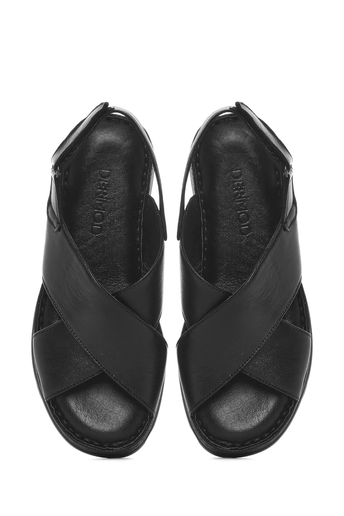 Kadın Siyah Kalın Tabanlı Deri Comfort Sandalet - Image 4