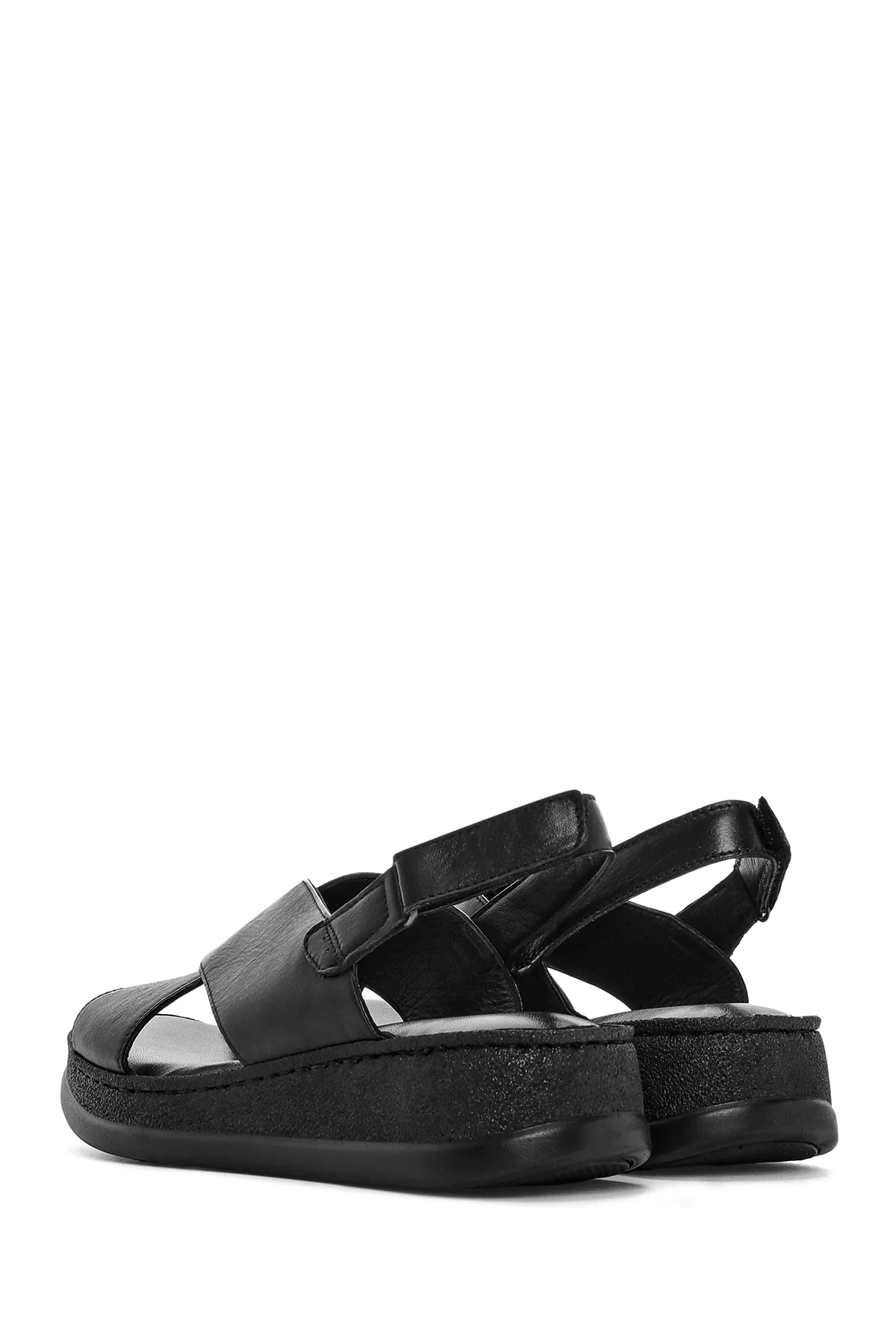 Kadın Siyah Kalın Tabanlı Deri Comfort Sandalet - Image 6