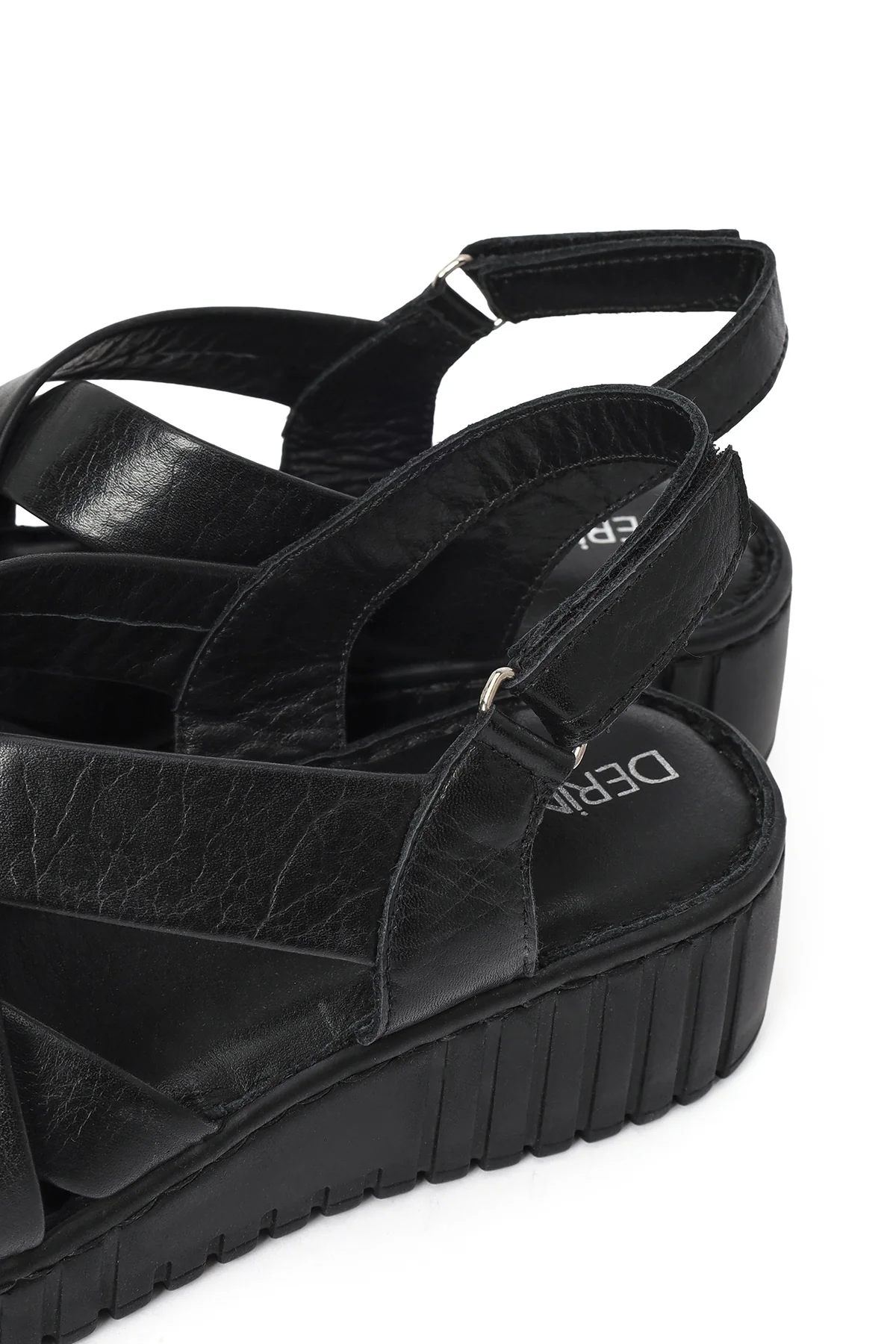Kadın Siyah Kalın Tabanlı Deri Comfort Sandalet - Image 10