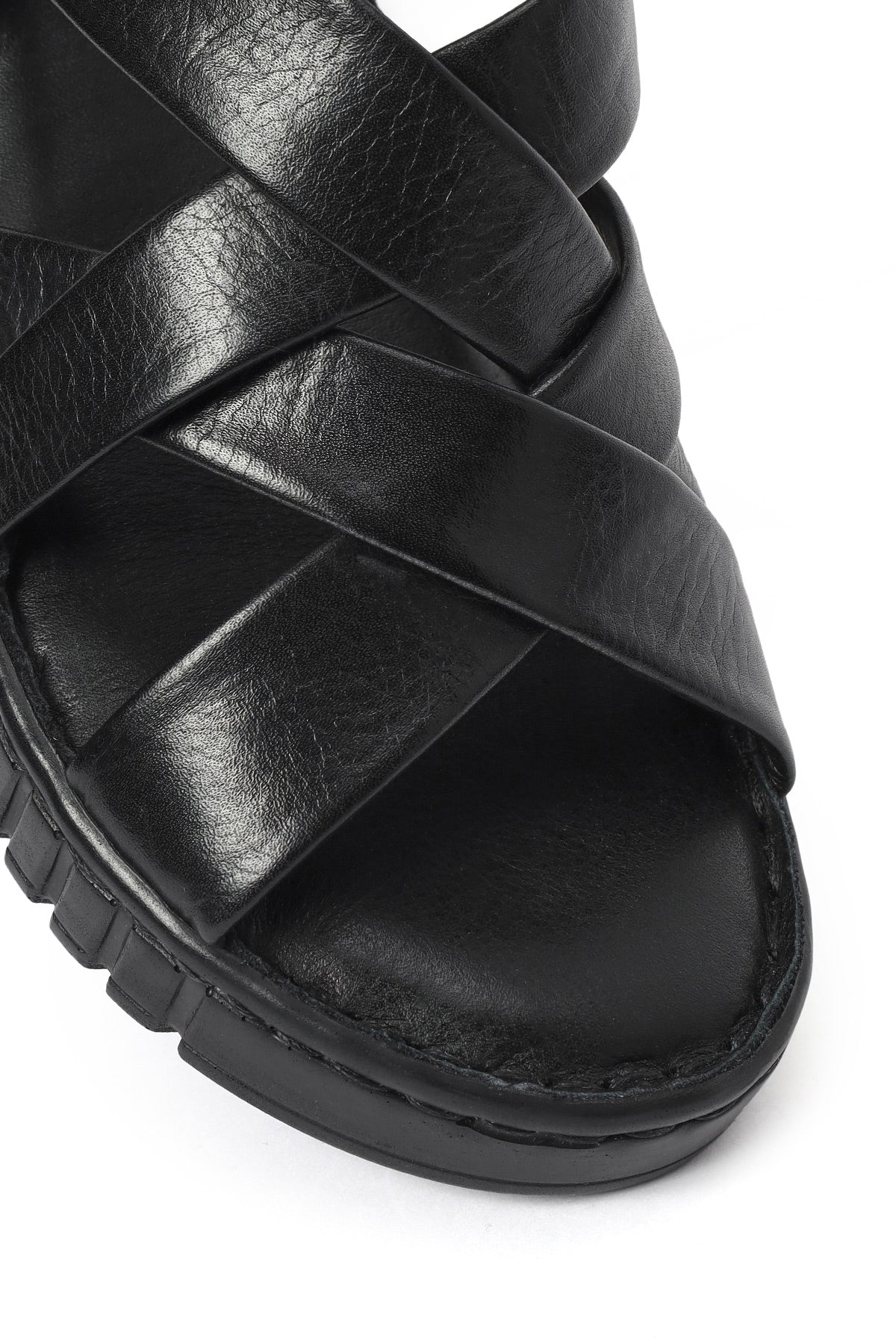 Kadın Siyah Kalın Tabanlı Deri Comfort Sandalet - Image 9