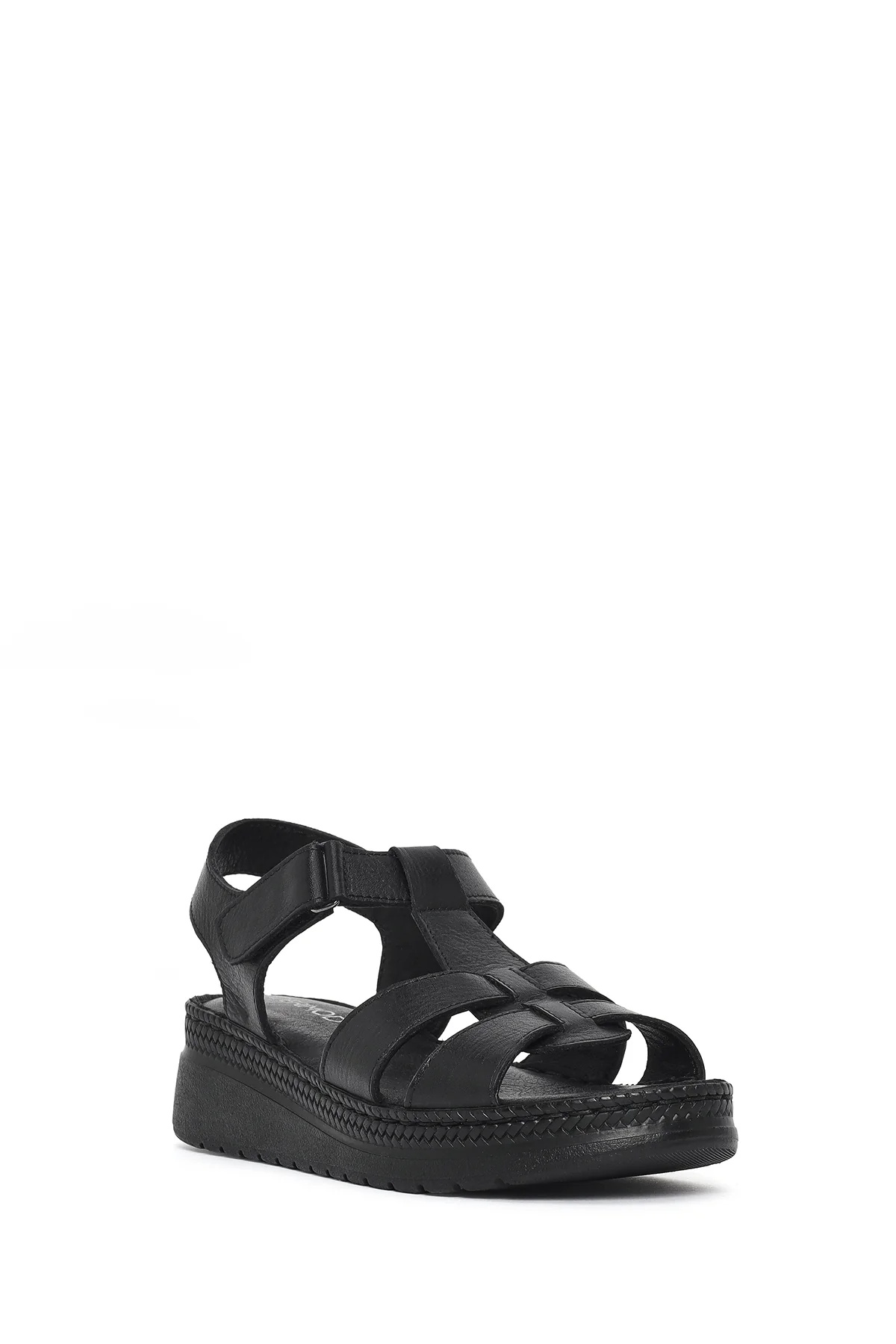 Kadın Siyah Kalın Tabanlı Deri Comfort Sandalet - Image 7