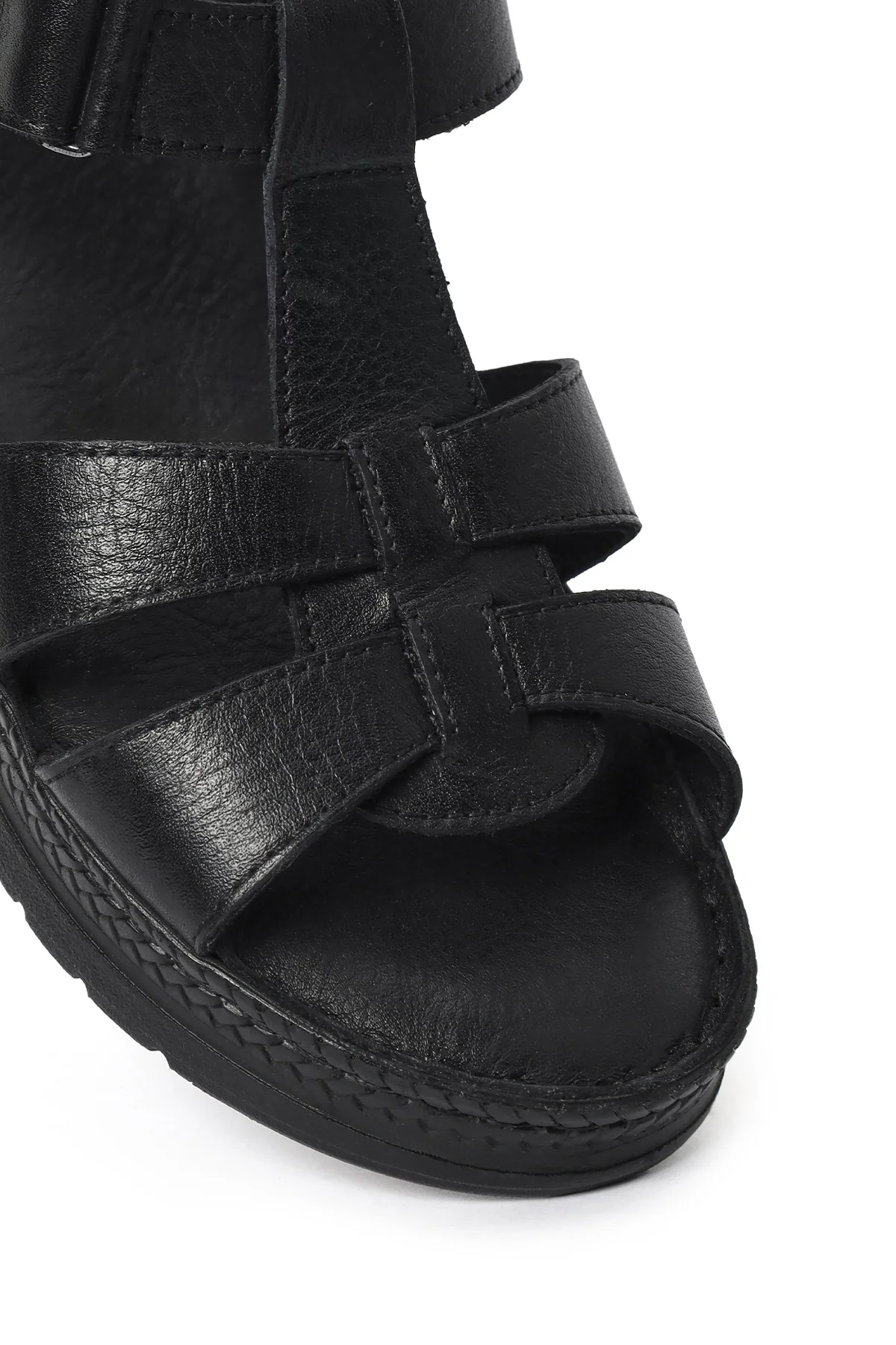 Kadın Siyah Kalın Tabanlı Deri Comfort Sandalet - Image 9