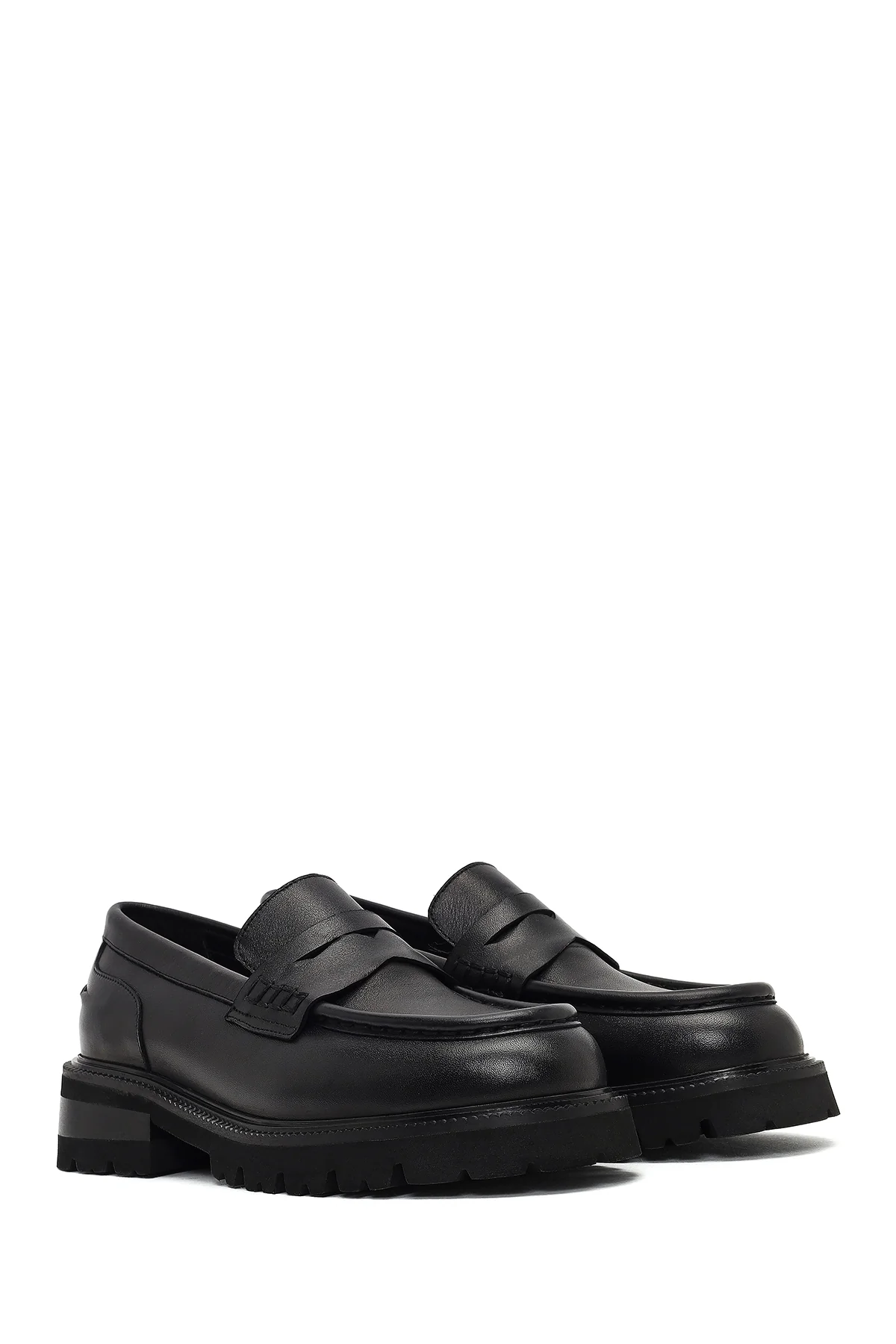 Kadın Siyah Kalın Tabanlı Deri Maskülen Loafer - Image 3