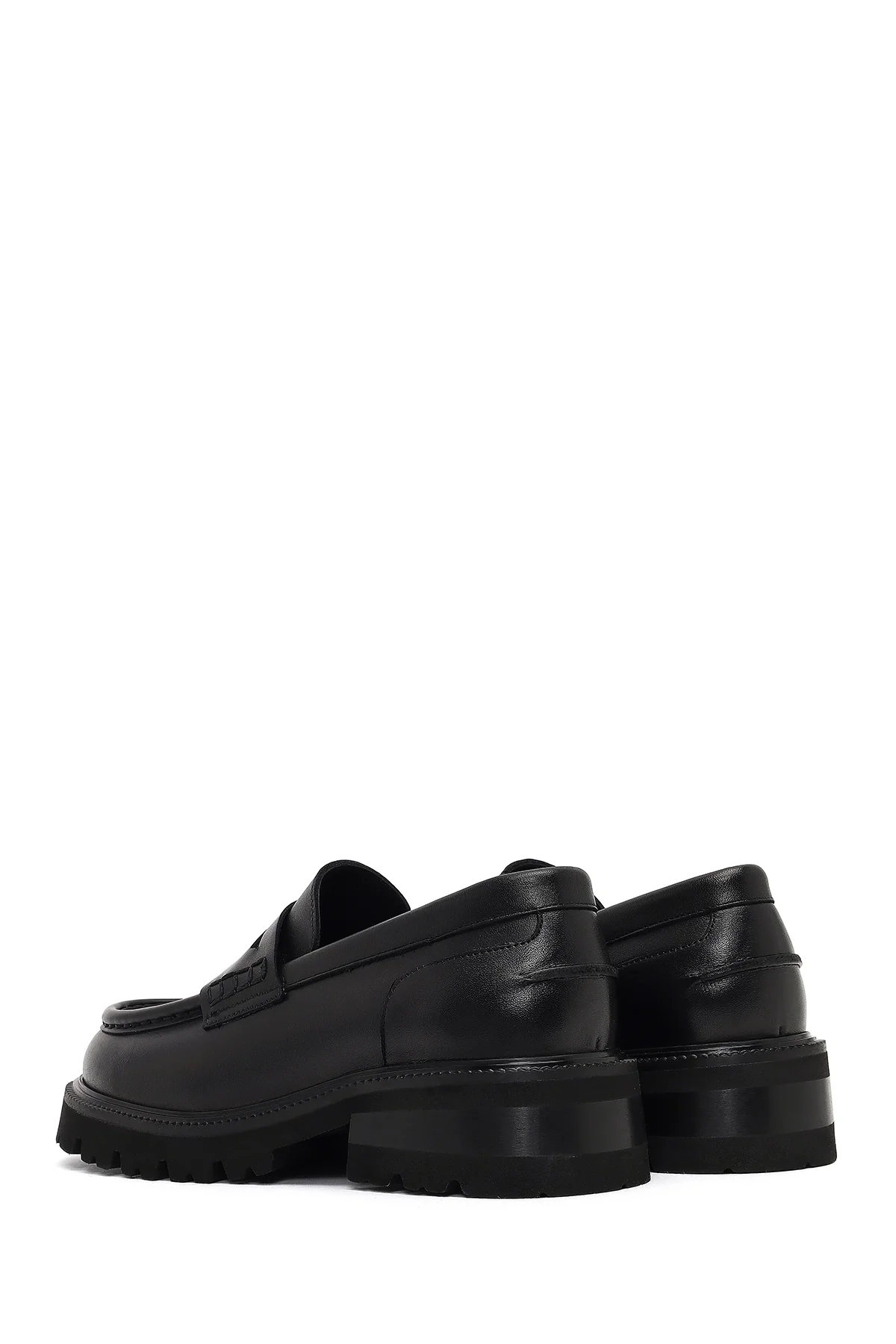 Kadın Siyah Kalın Tabanlı Deri Maskülen Loafer - Image 5