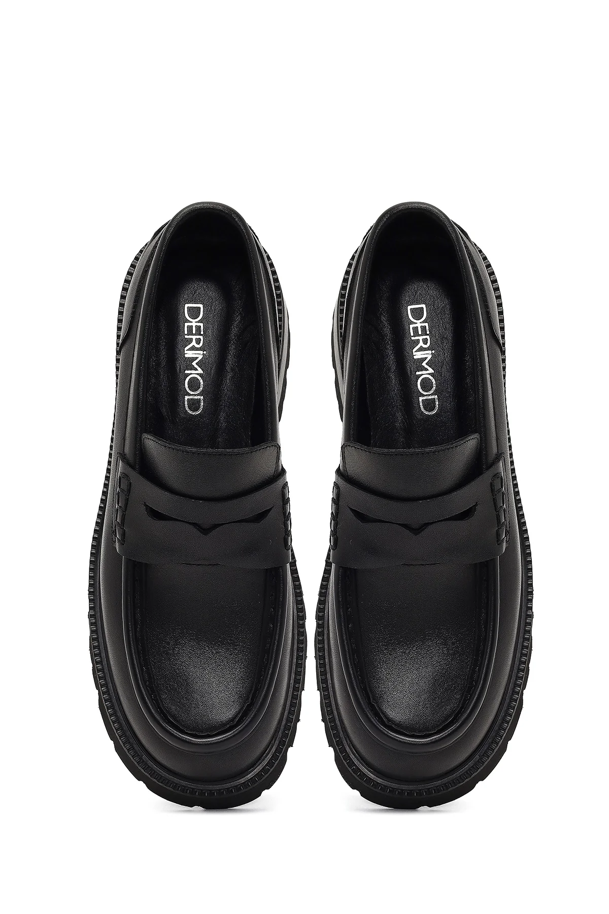 Kadın Siyah Kalın Tabanlı Deri Maskülen Loafer - Image 7
