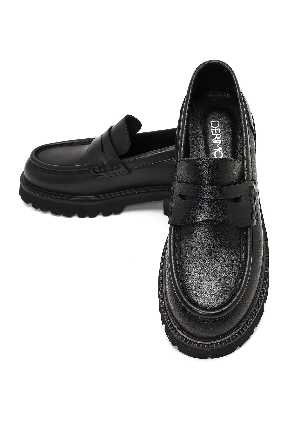 Kadın Siyah Kalın Tabanlı Deri Maskülen Loafer - Image 9