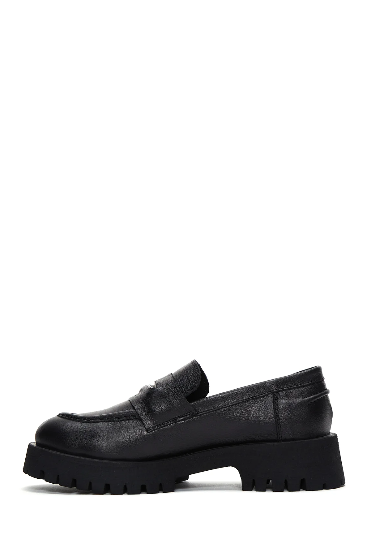 Kadın Siyah Kalın Tabanlı Deri Maskülen Loafer - Image 2