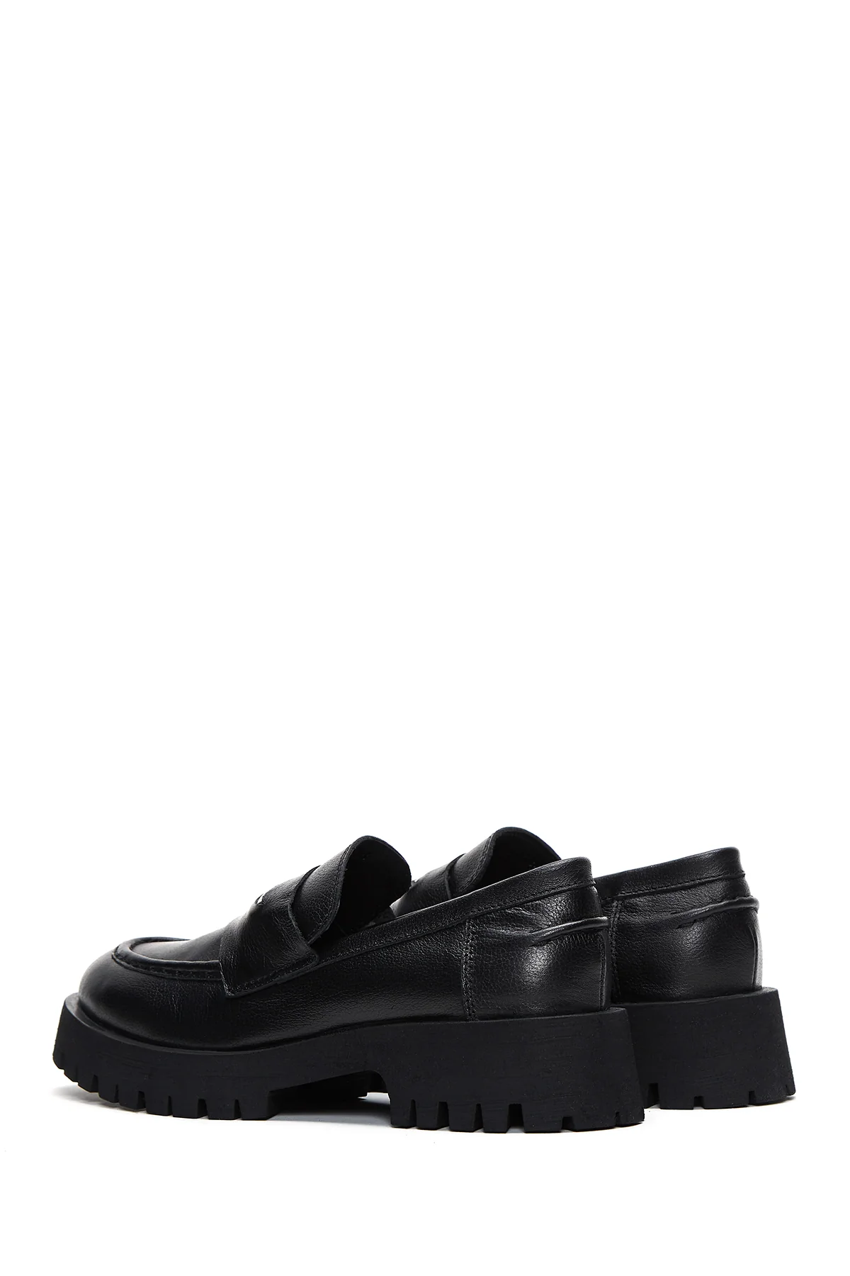 Kadın Siyah Kalın Tabanlı Deri Maskülen Loafer - Image 5