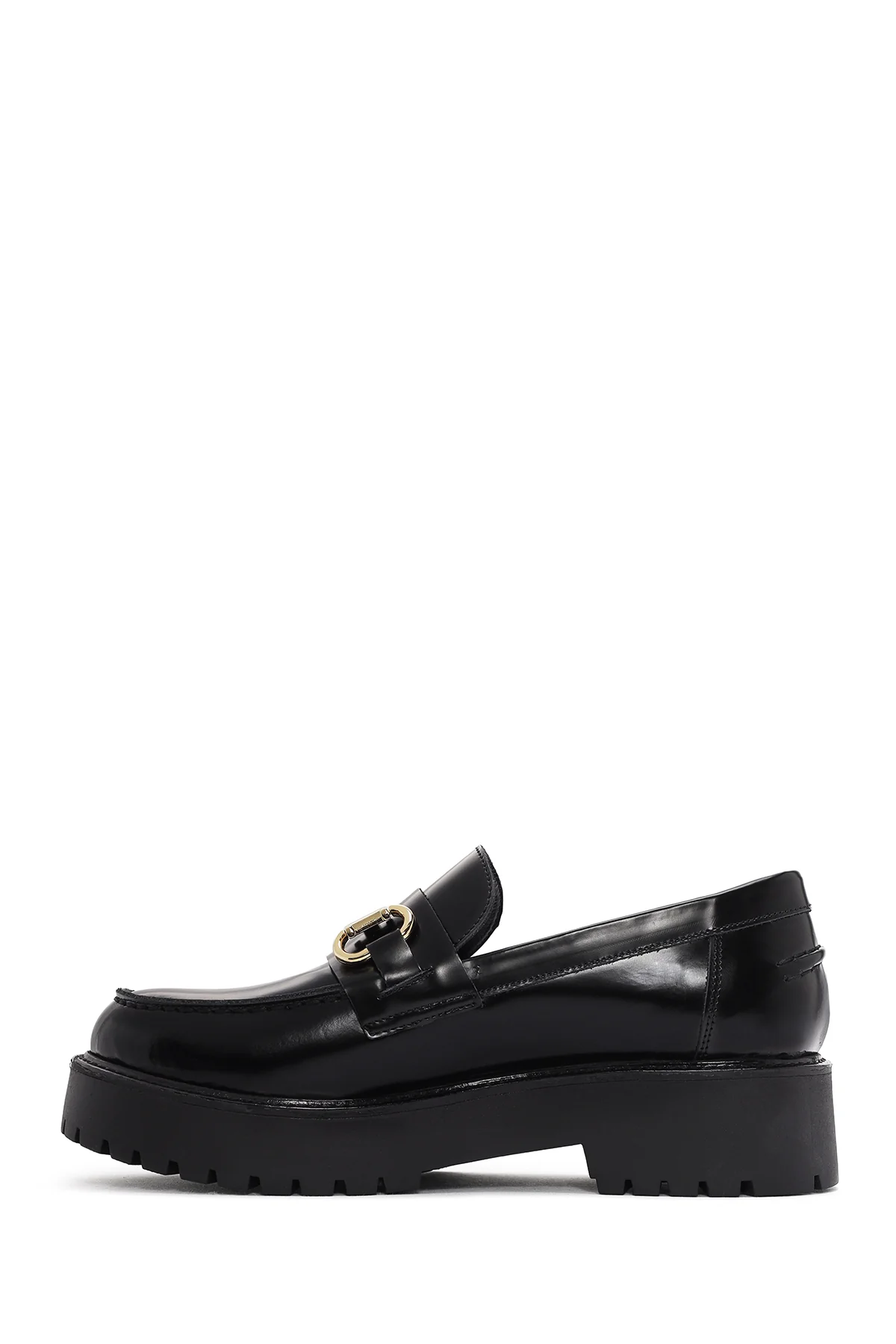 Kadın Siyah Kalın Tabanlı Deri Maskülen Loafer - Image 2