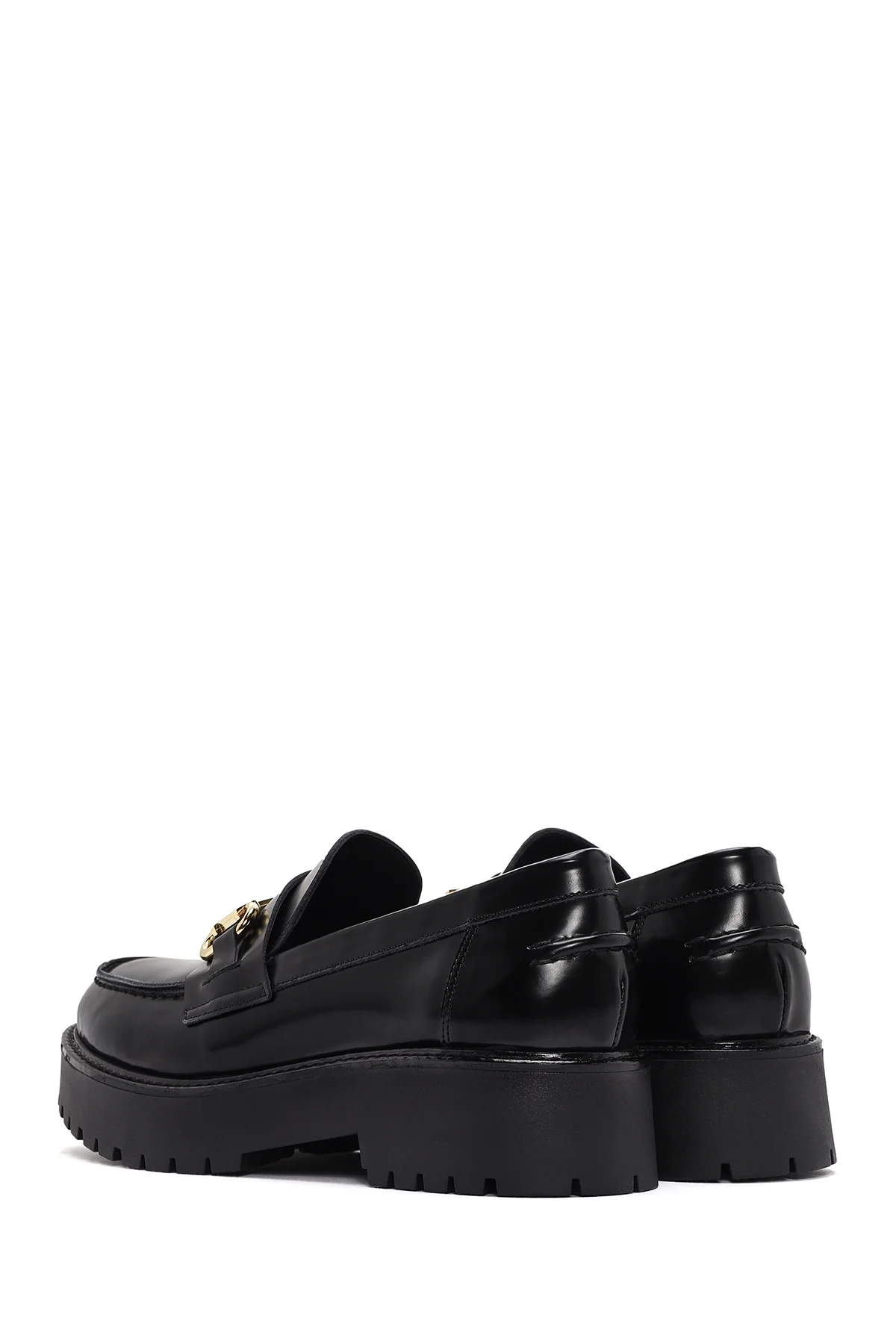 Kadın Siyah Kalın Tabanlı Deri Maskülen Loafer - Image 5