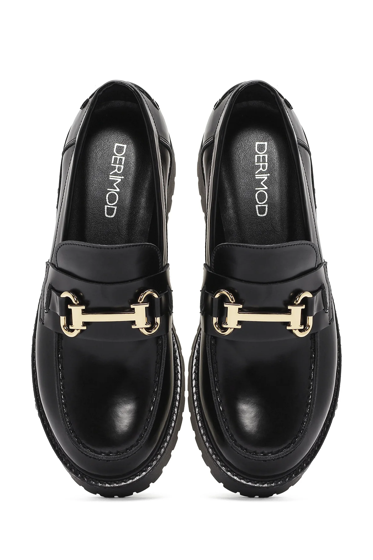 Kadın Siyah Kalın Tabanlı Deri Maskülen Loafer - Image 7