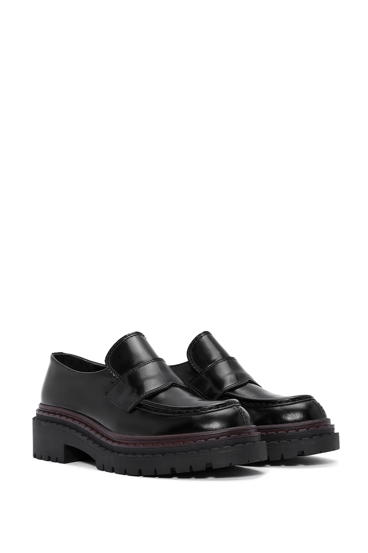 Kadın Siyah Kalın Tabanlı Deri Maskülen Loafer - Image 3