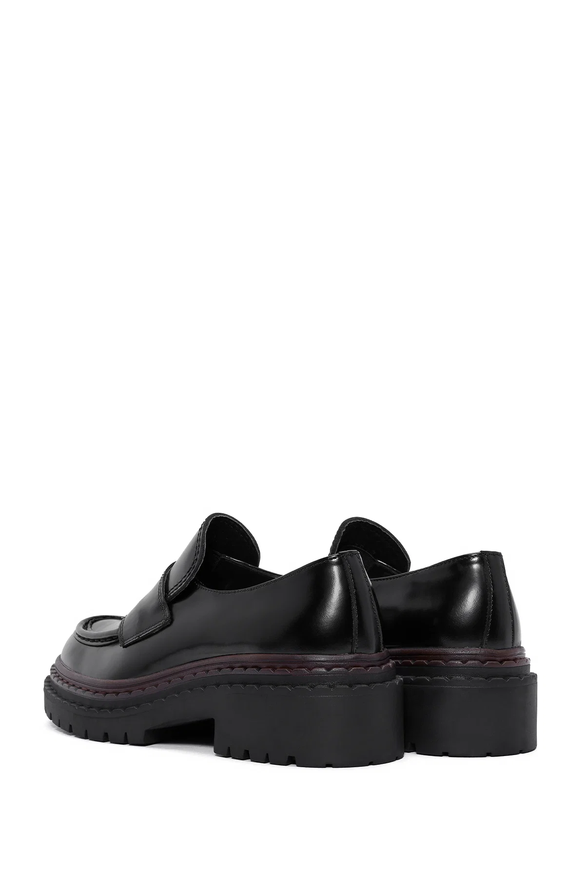 Kadın Siyah Kalın Tabanlı Deri Maskülen Loafer - Image 5