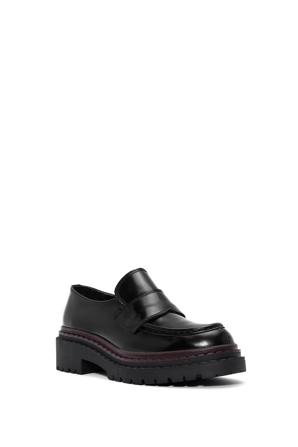 Kadın Siyah Kalın Tabanlı Deri Maskülen Loafer - Image 6
