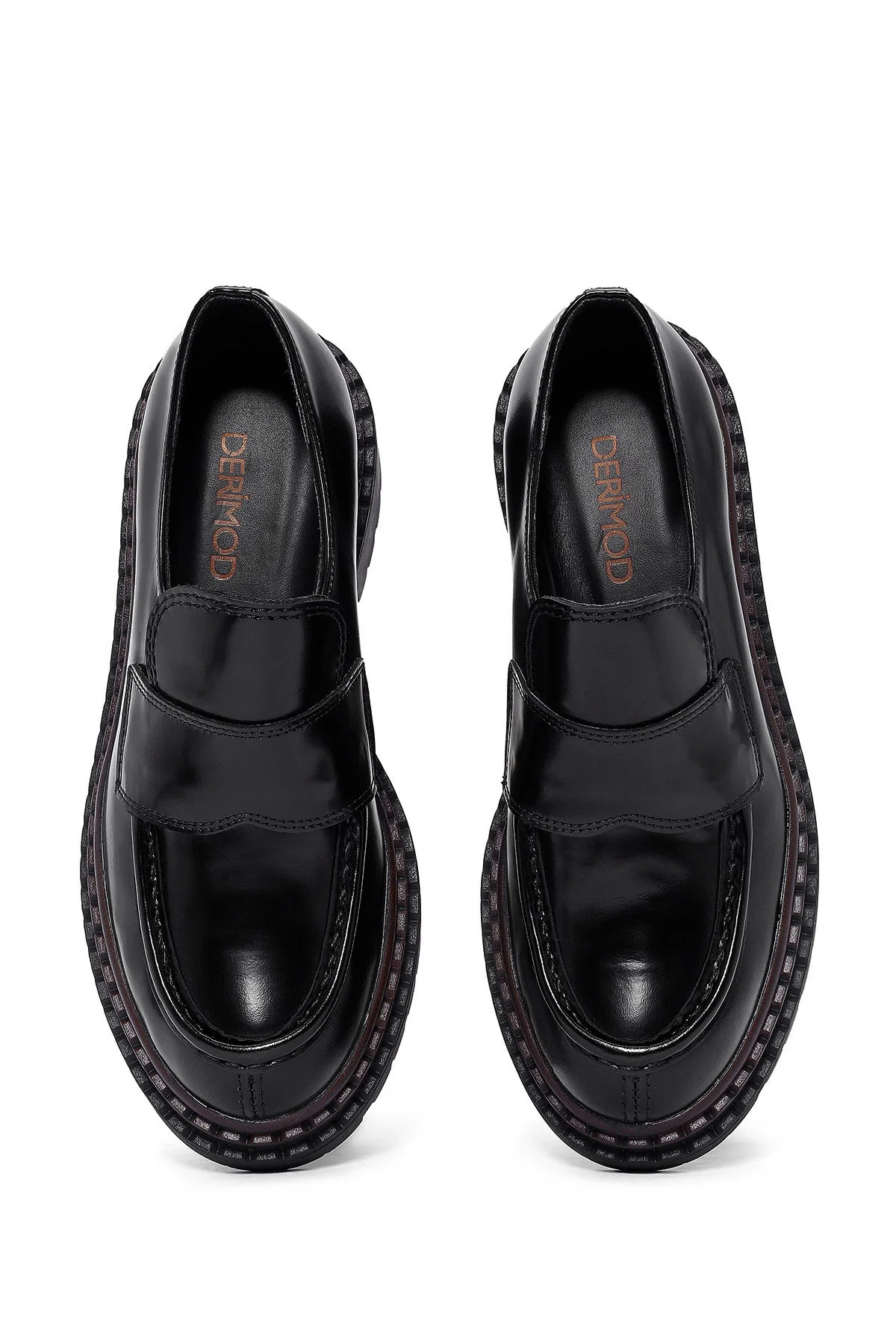 Kadın Siyah Kalın Tabanlı Deri Maskülen Loafer - Image 7