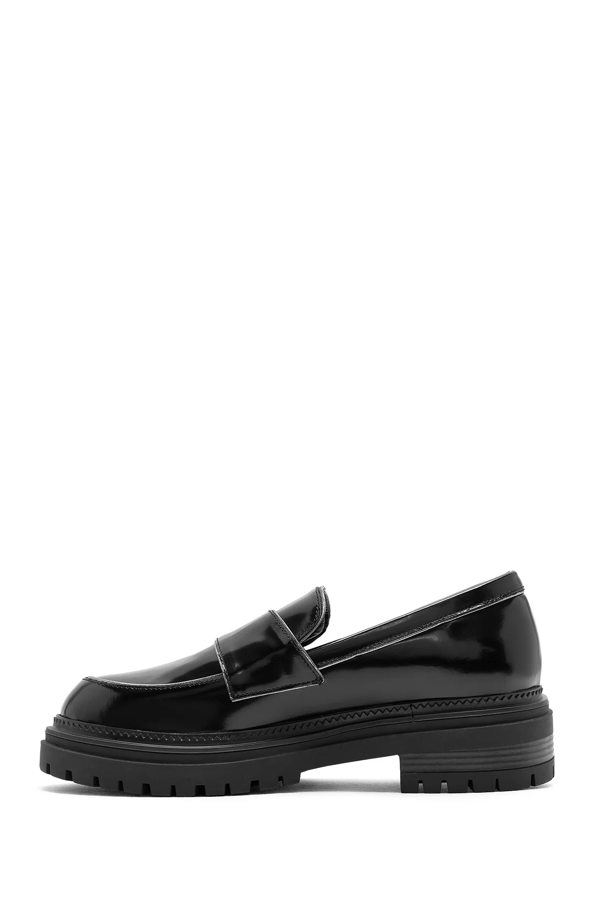 Kadın Siyah Kalın Tabanlı Deri Maskülen Loafer - Image 2