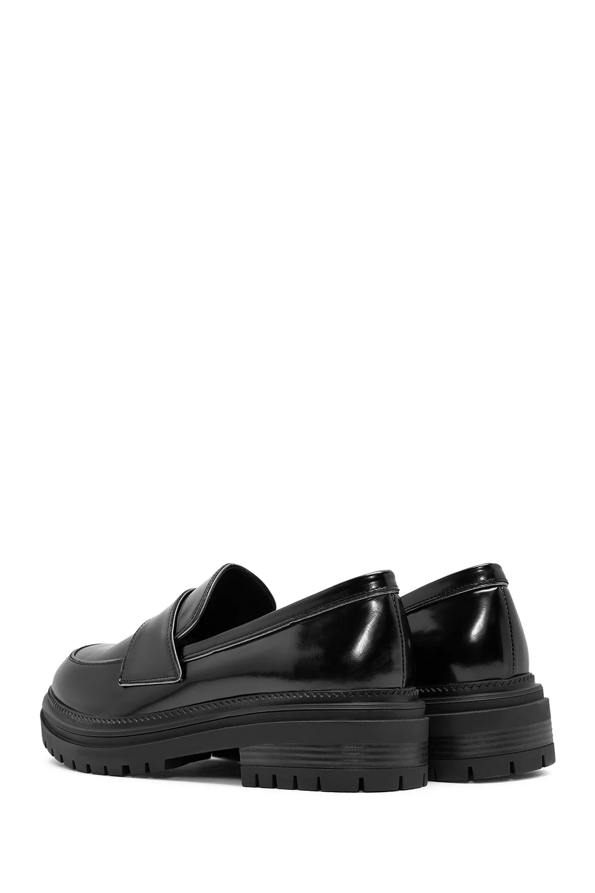 Kadın Siyah Kalın Tabanlı Deri Maskülen Loafer - Image 5
