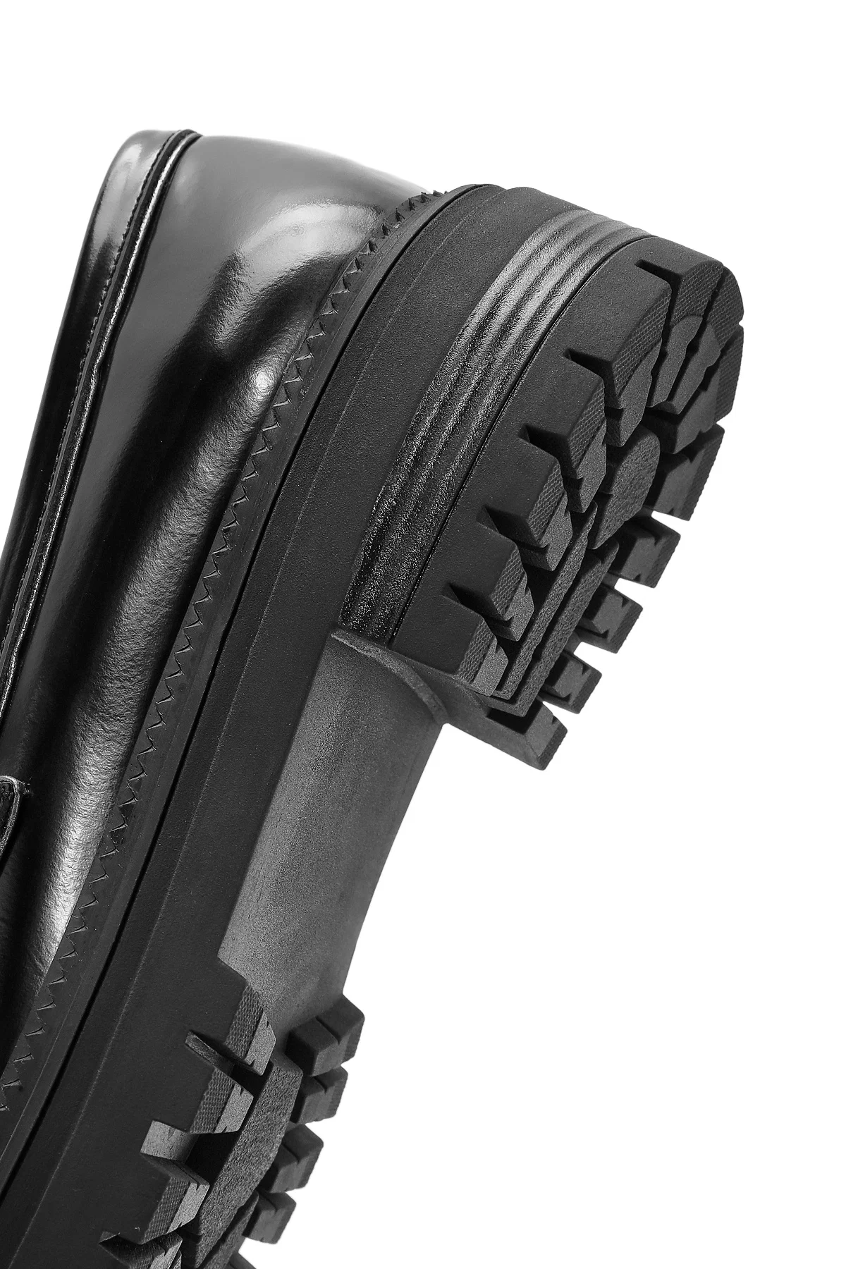 Kadın Siyah Kalın Tabanlı Deri Maskülen Loafer - Image 8