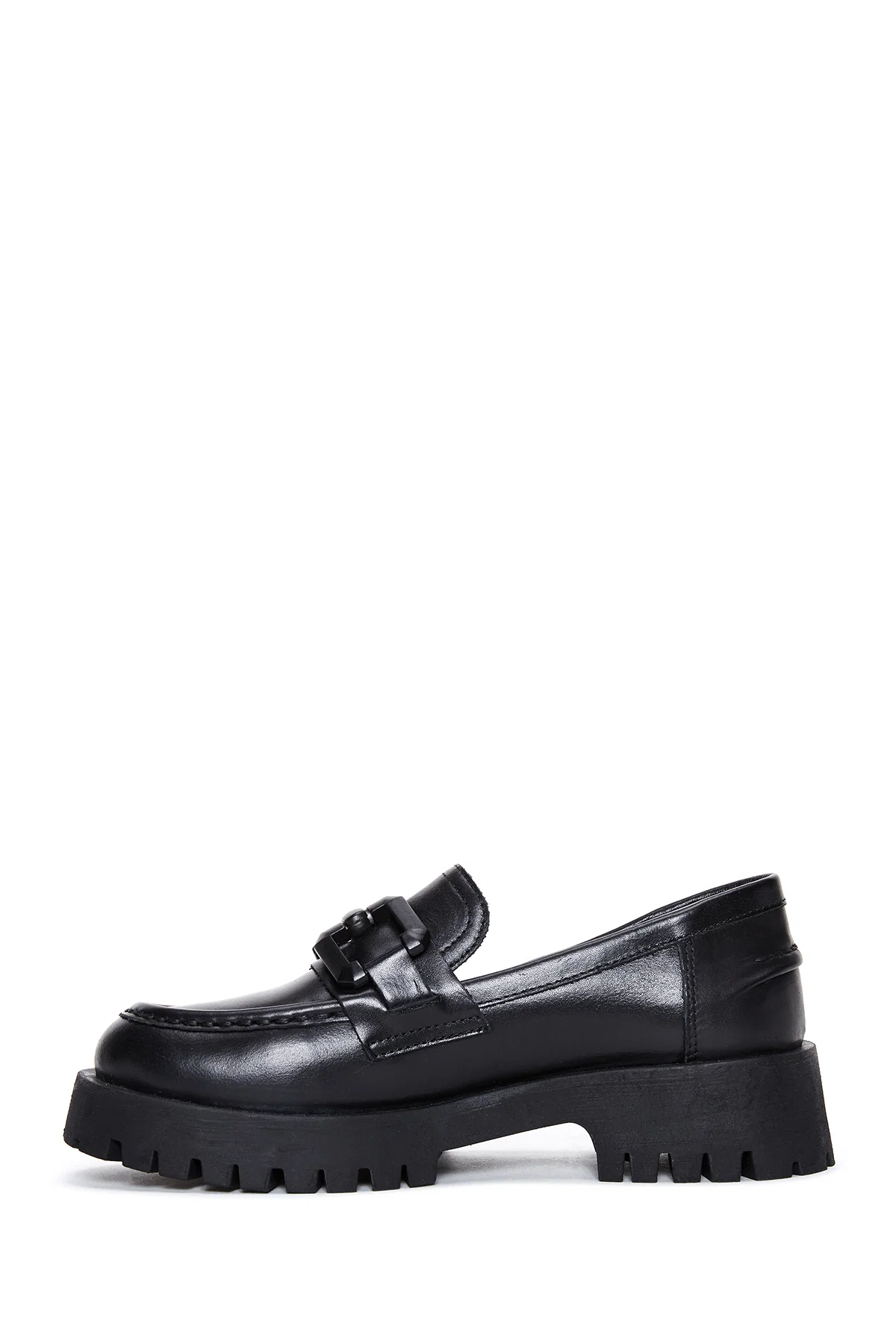 Kadın Siyah Kalın Tabanlı Deri Maskülen Loafer - Image 2