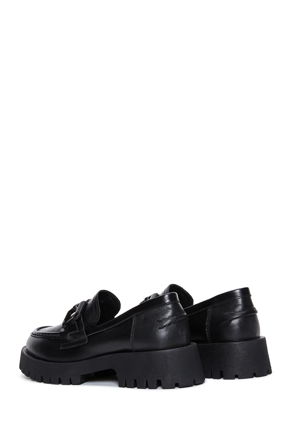 Kadın Siyah Kalın Tabanlı Deri Maskülen Loafer - Image 5