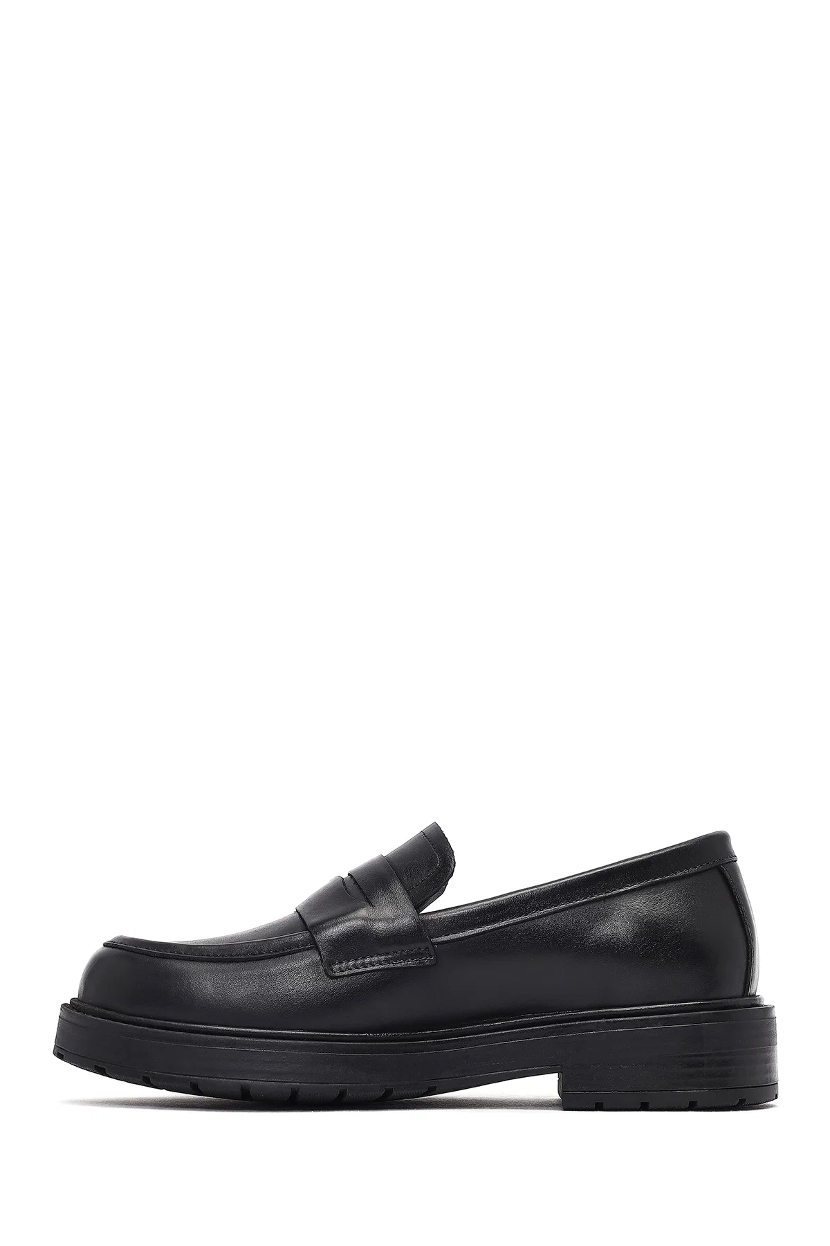 Kadın Siyah Kalın Tabanlı Deri Maskülen Loafer - Image 2