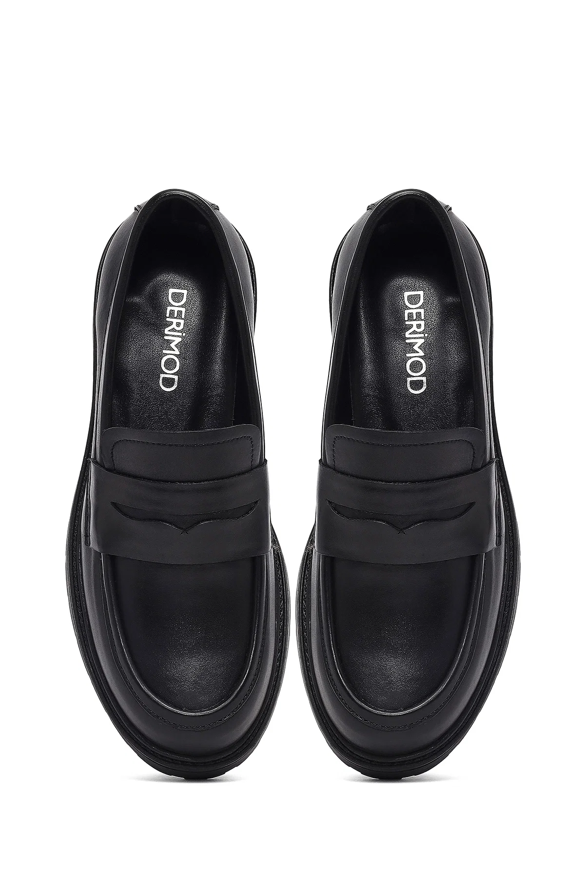 Kadın Siyah Kalın Tabanlı Deri Maskülen Loafer - Image 7