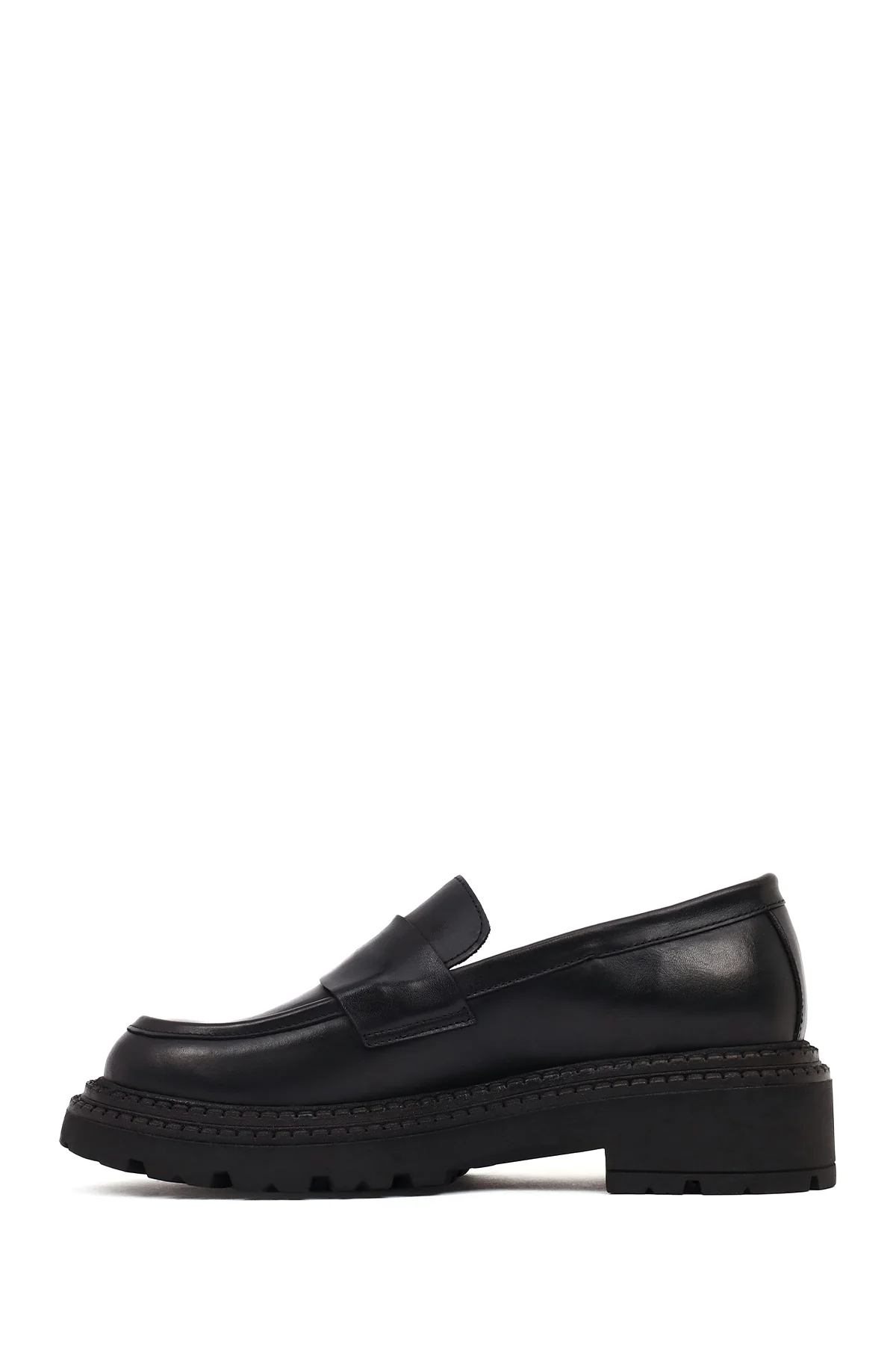 Kadın Siyah Kalın Tabanlı Deri Maskülen Loafer - Image 4