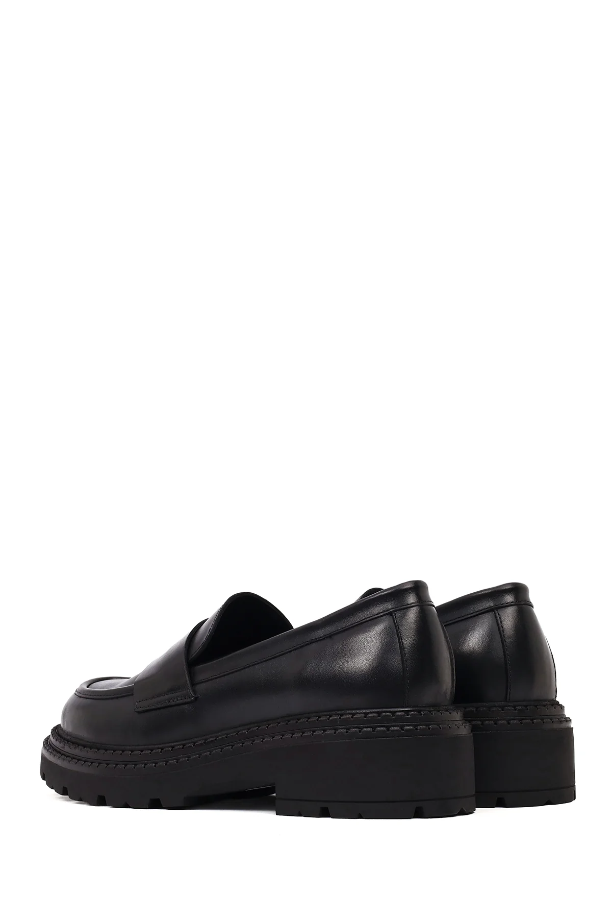 Kadın Siyah Kalın Tabanlı Deri Maskülen Loafer - Image 5