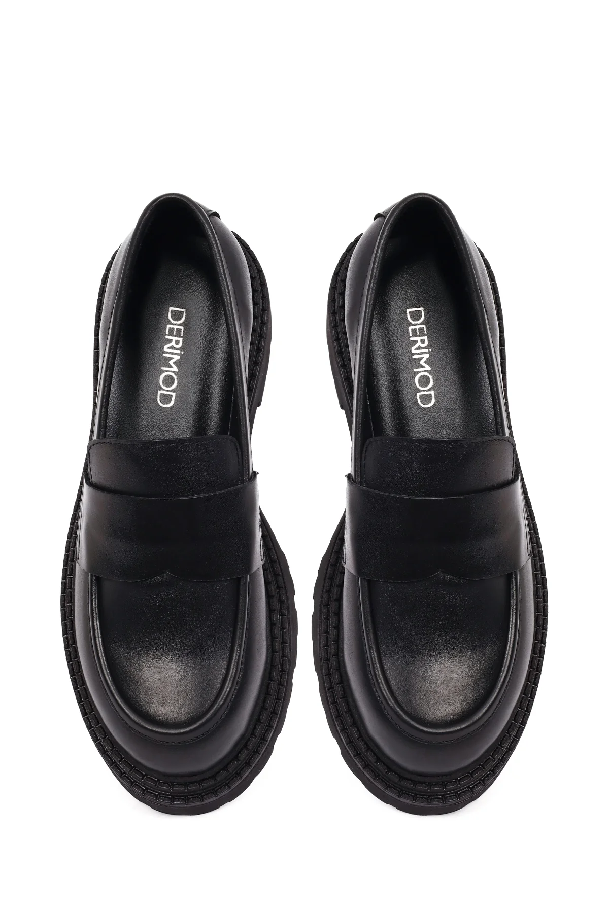 Kadın Siyah Kalın Tabanlı Deri Maskülen Loafer - Image 6