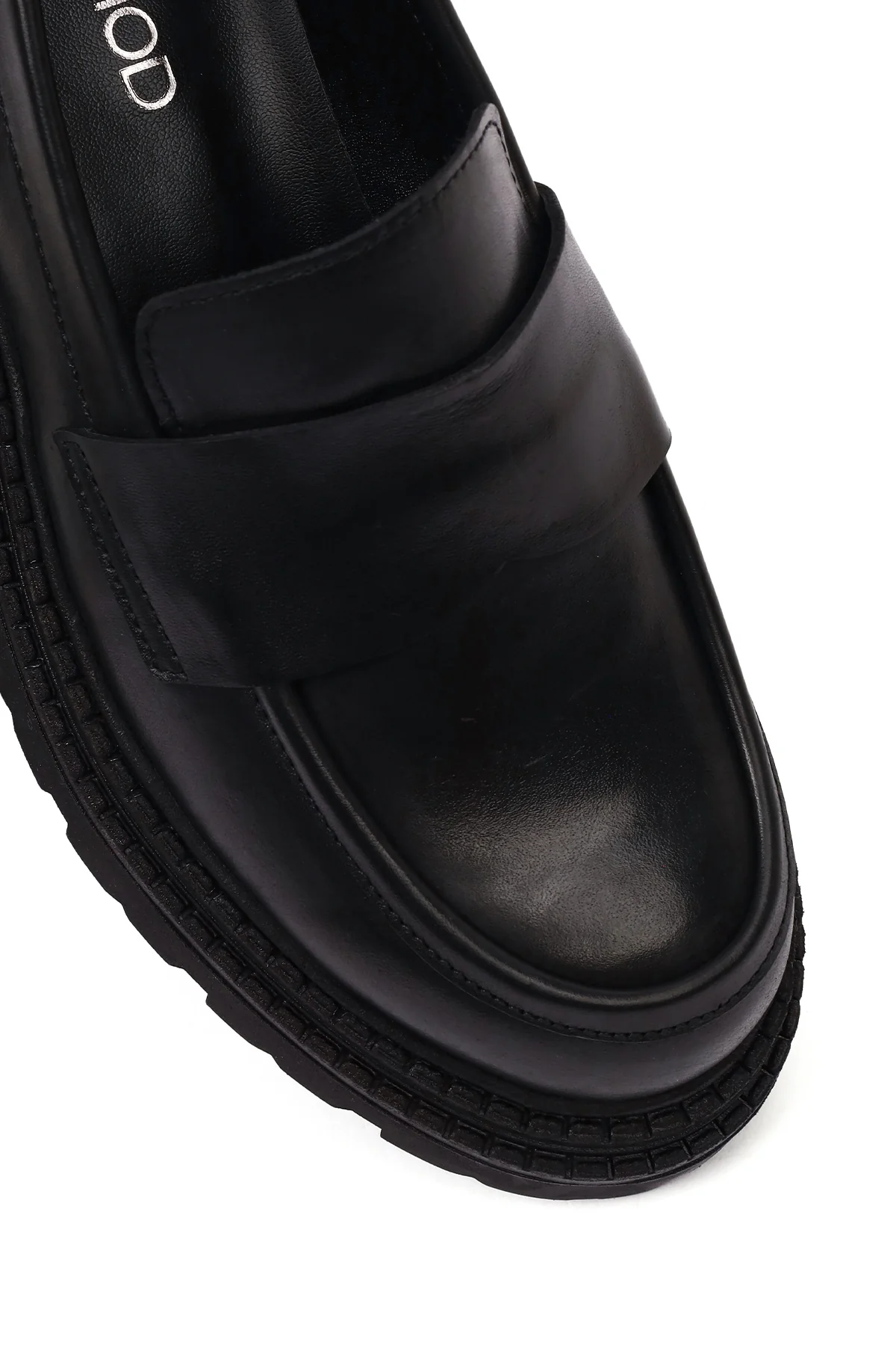 Kadın Siyah Kalın Tabanlı Deri Maskülen Loafer - Image 9
