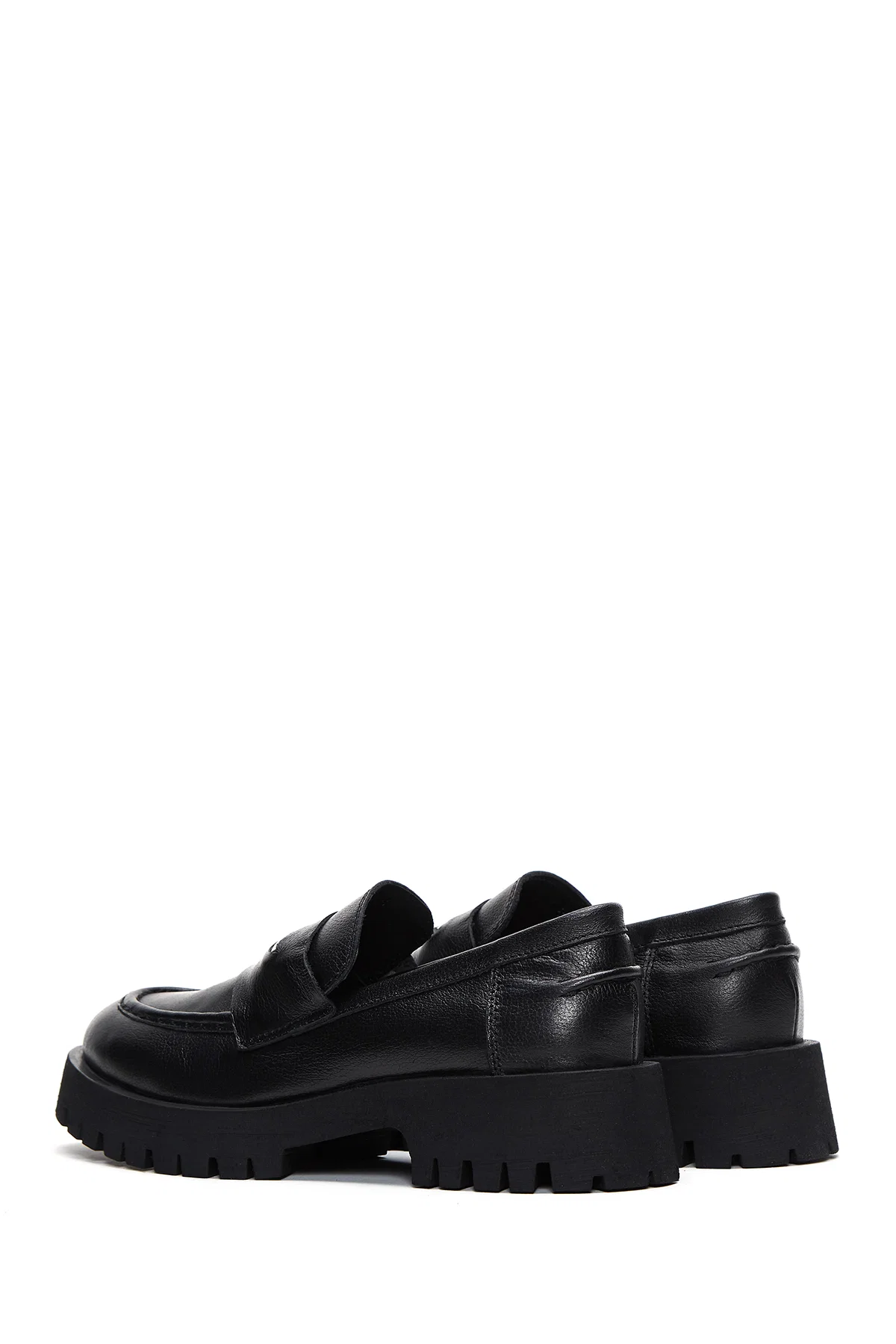 Kadın Siyah Kalın Tabanlı Deri Maskülen Loafer - Image 5