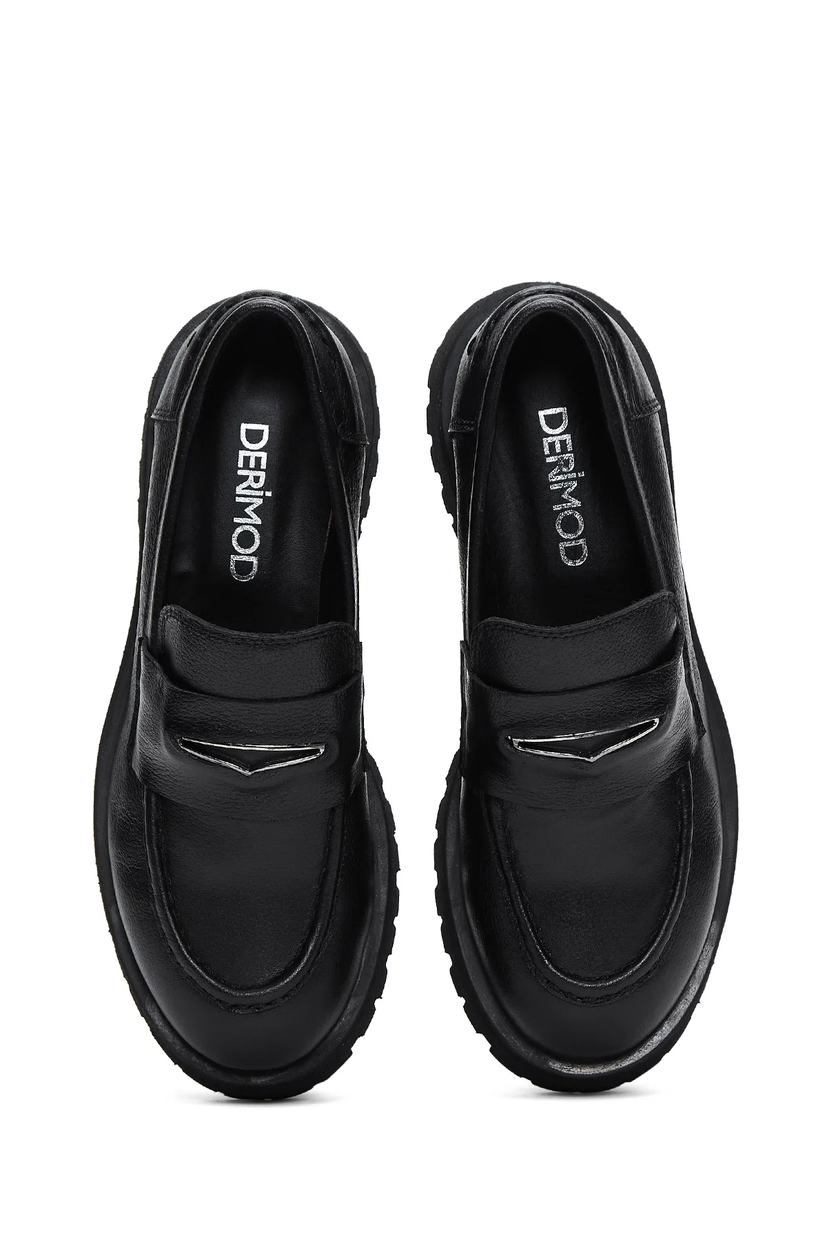 Kadın Siyah Kalın Tabanlı Deri Maskülen Loafer - Image 6