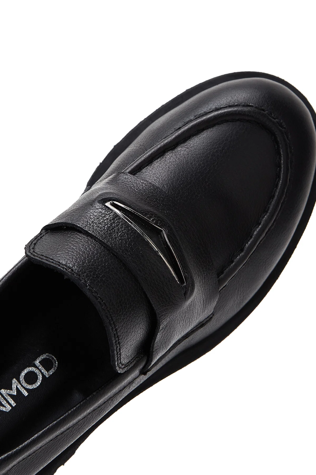 Kadın Siyah Kalın Tabanlı Deri Maskülen Loafer - Image 7
