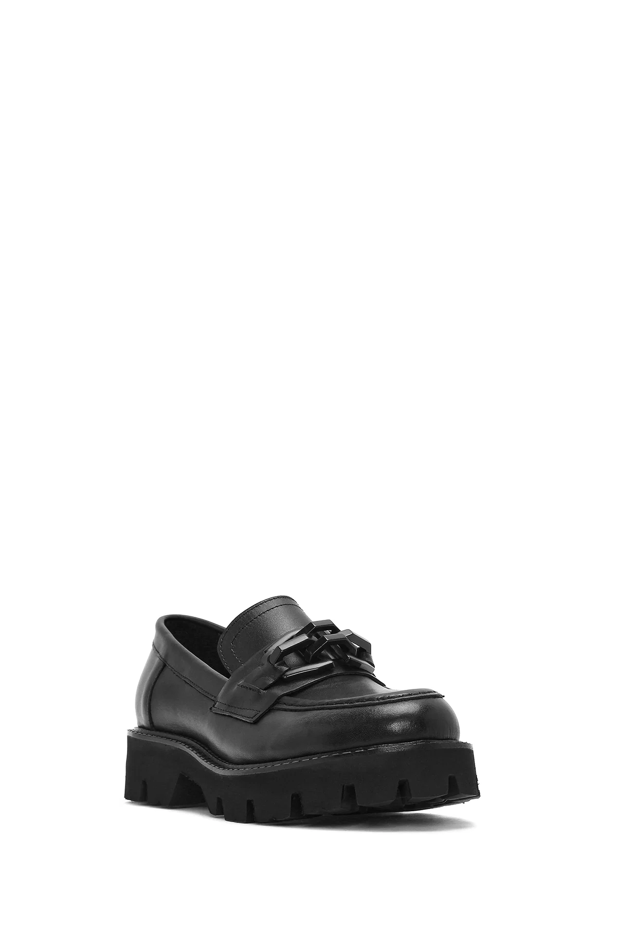 Kadın Siyah Kalın Tabanlı Deri Maskülen Loafer - Image 6
