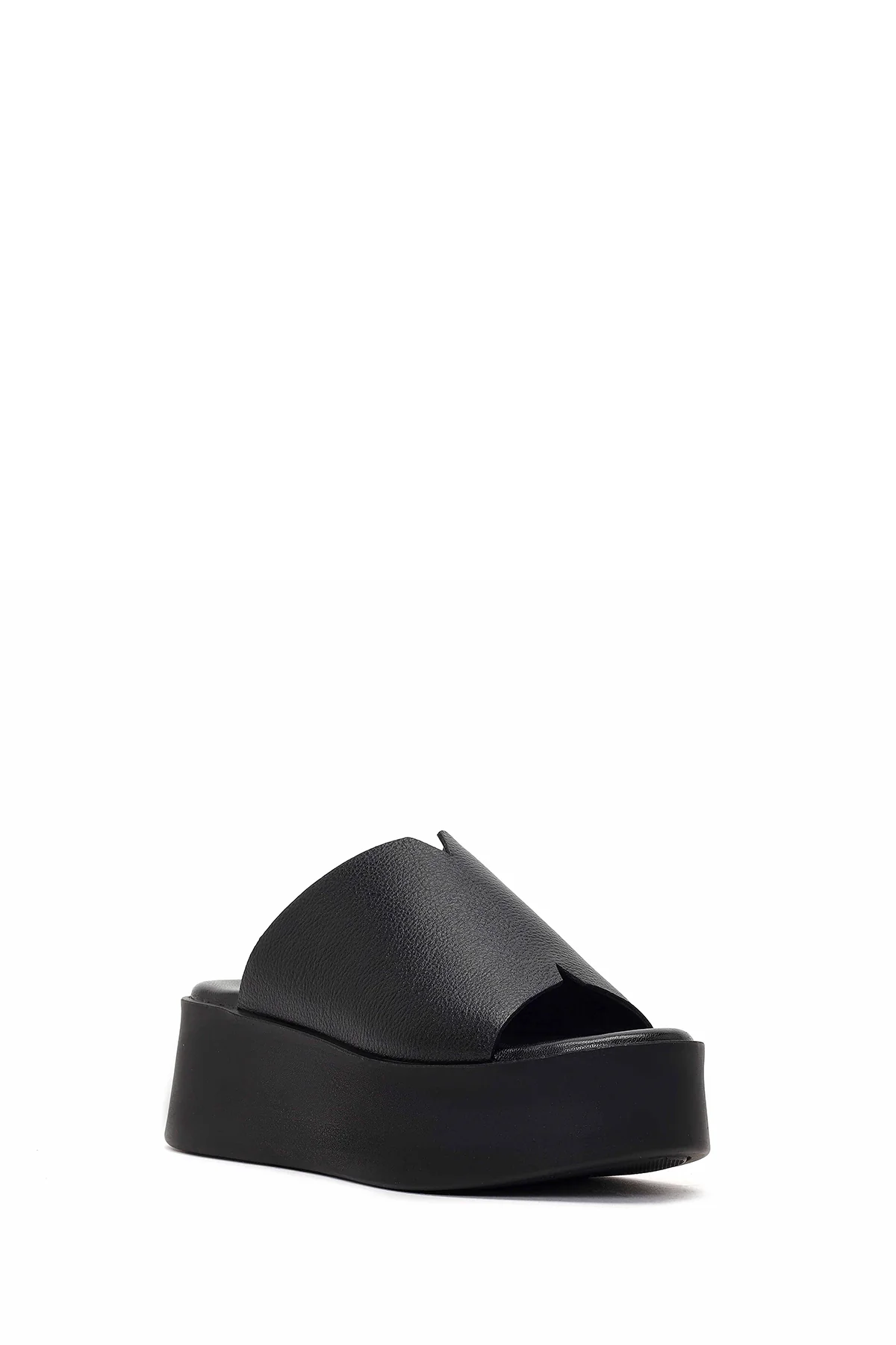 Kadın Siyah Kalın Tabanlı Deri Terlik - Image 8
