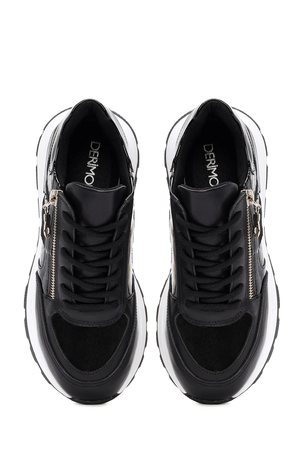 Kadın Siyah Kalın Tabanlı Fermuarlı Deri Sneaker - Image 7