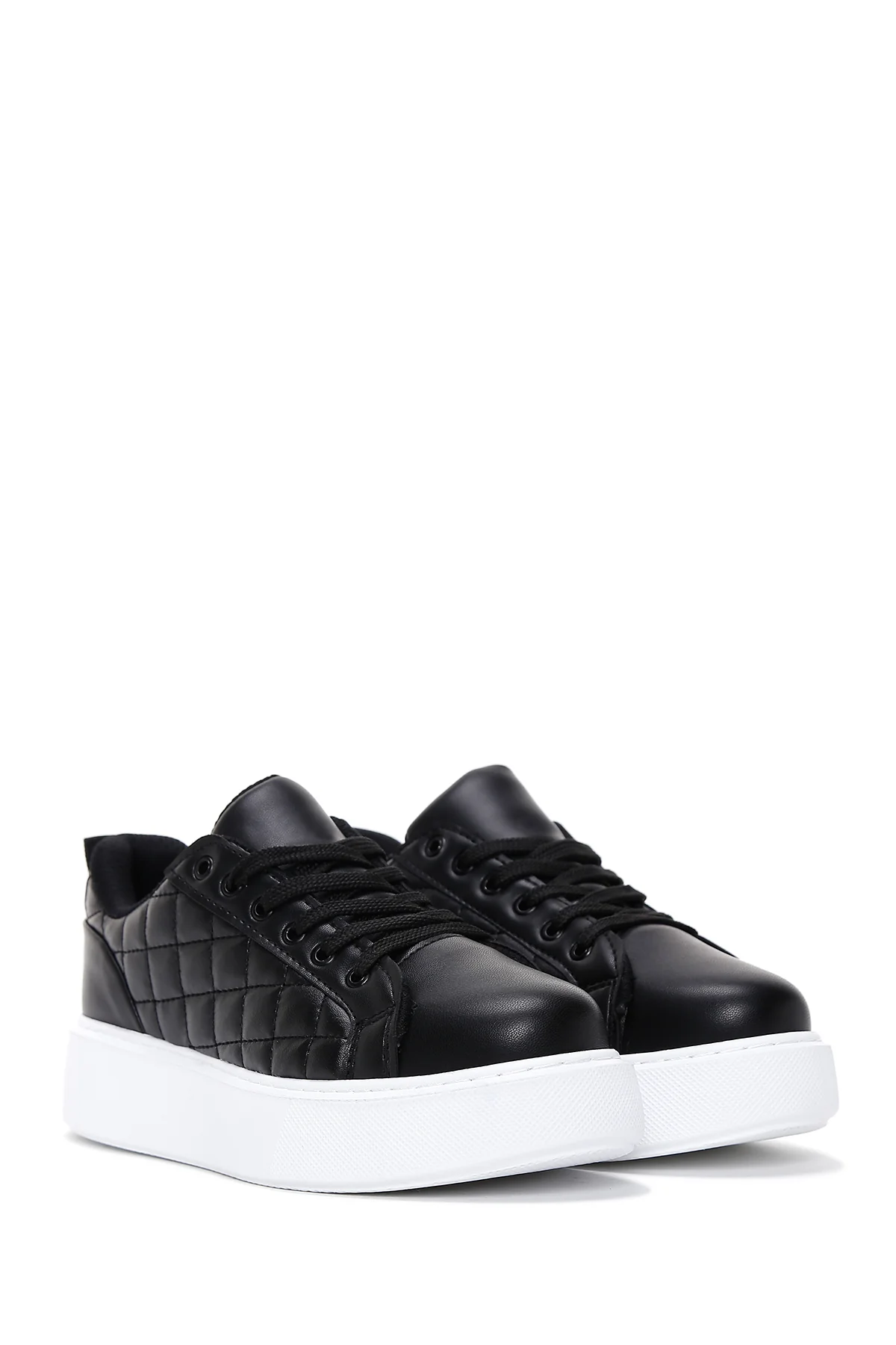 Kadın Siyah Kalın Tabanlı Kapitone Sneaker - Image 3