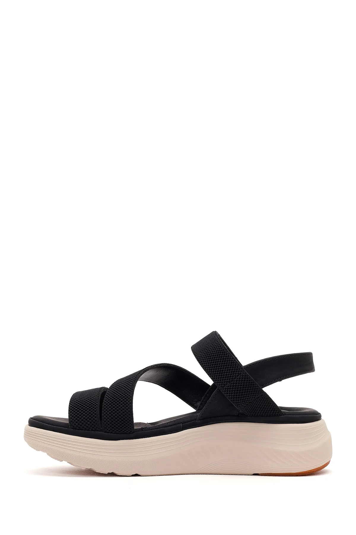 Kadın Siyah Kalın Tabanlı Kumaş Comfort Sandalet - Image 3