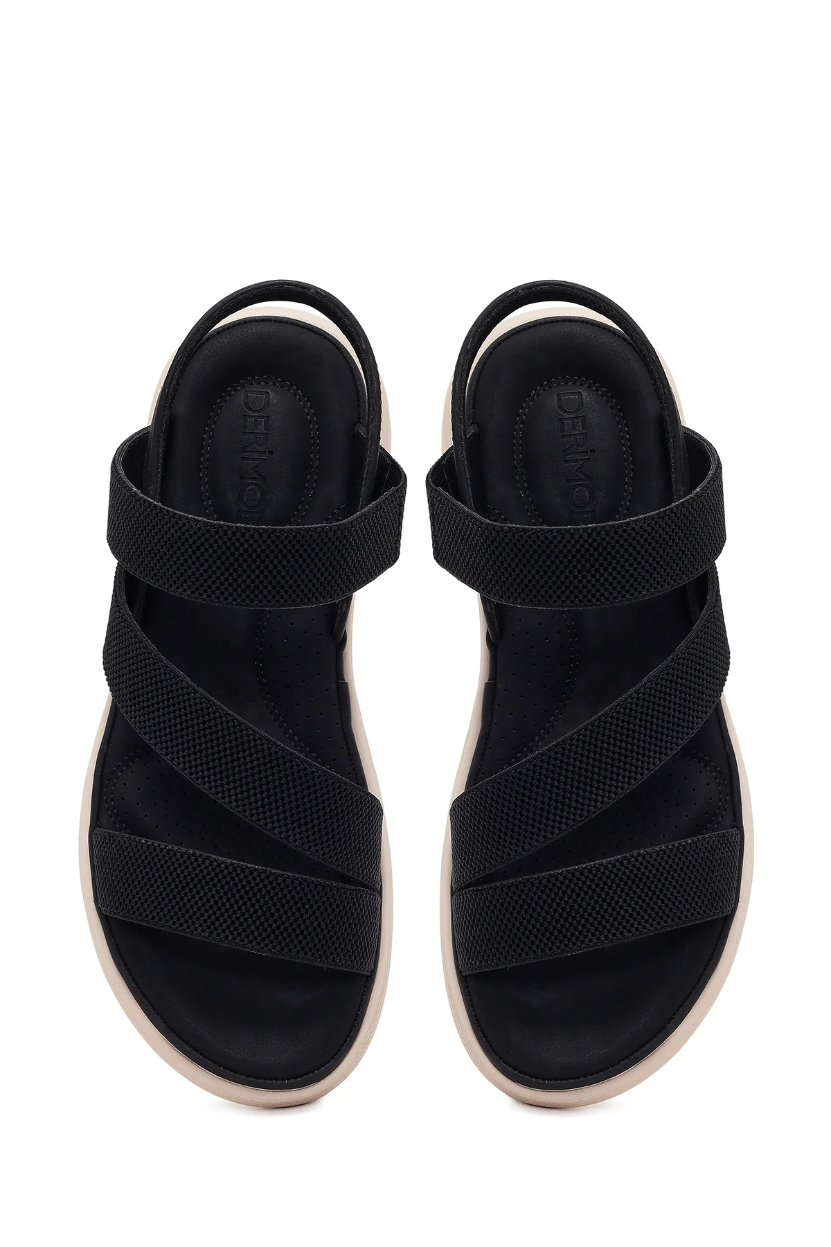 Kadın Siyah Kalın Tabanlı Kumaş Comfort Sandalet - Image 4