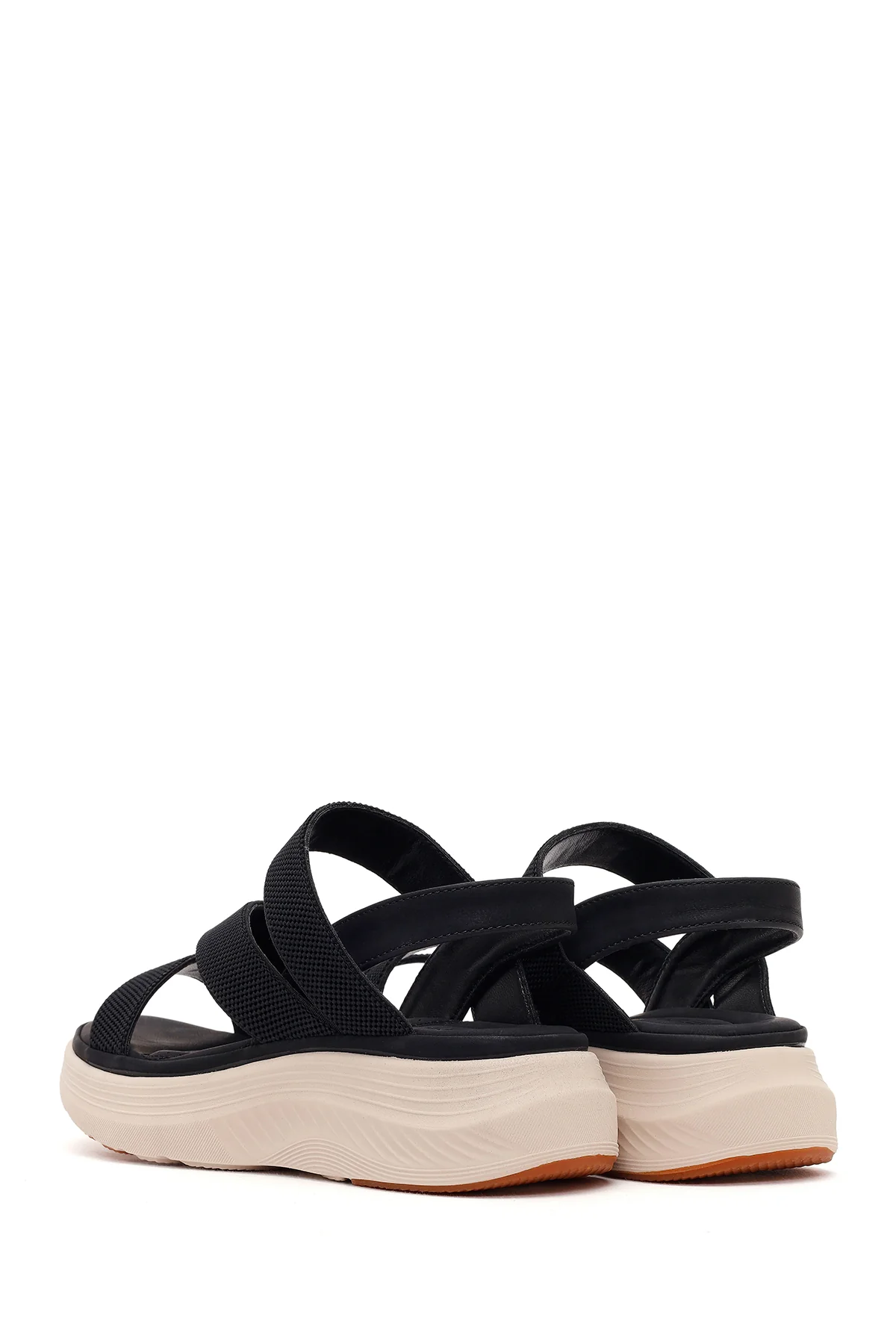 Kadın Siyah Kalın Tabanlı Kumaş Comfort Sandalet - Image 6