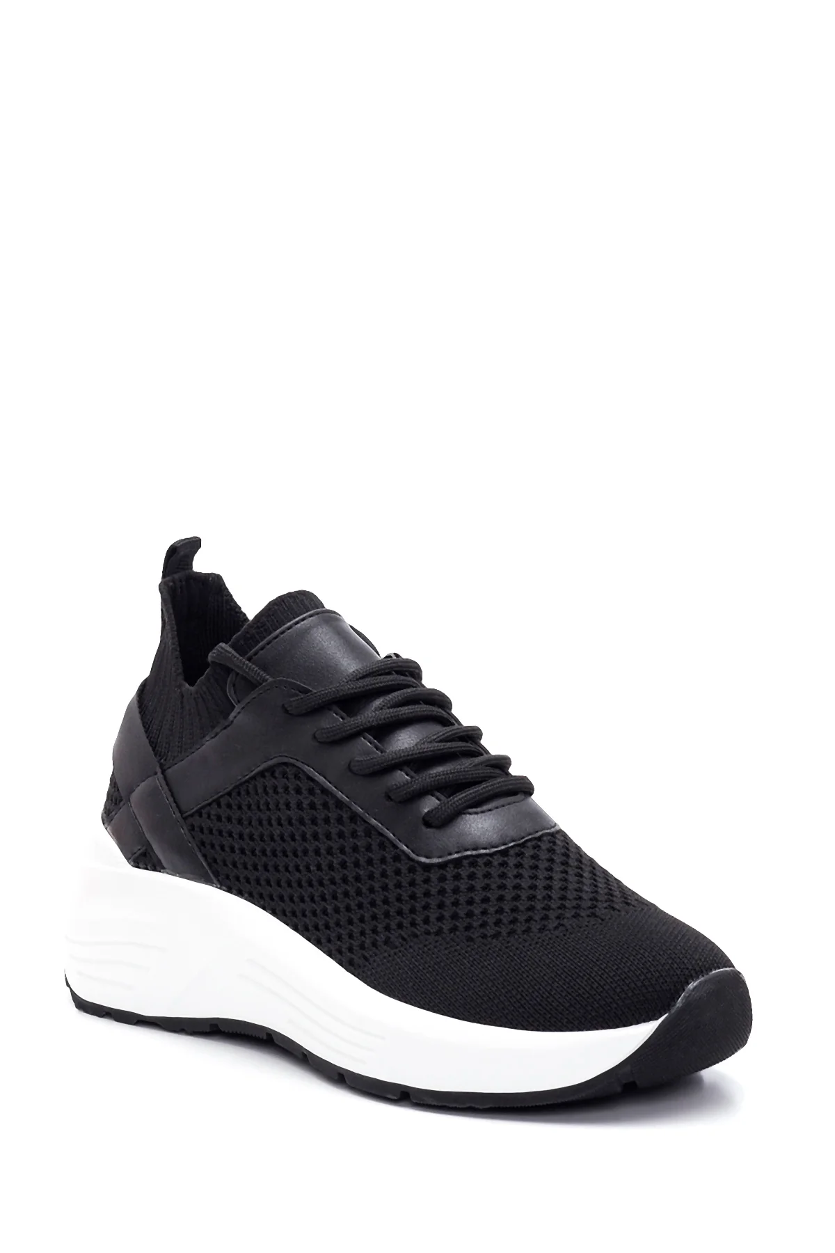 Kadın Siyah Kalın Tabanlı Kumaş Sneaker - Image 3