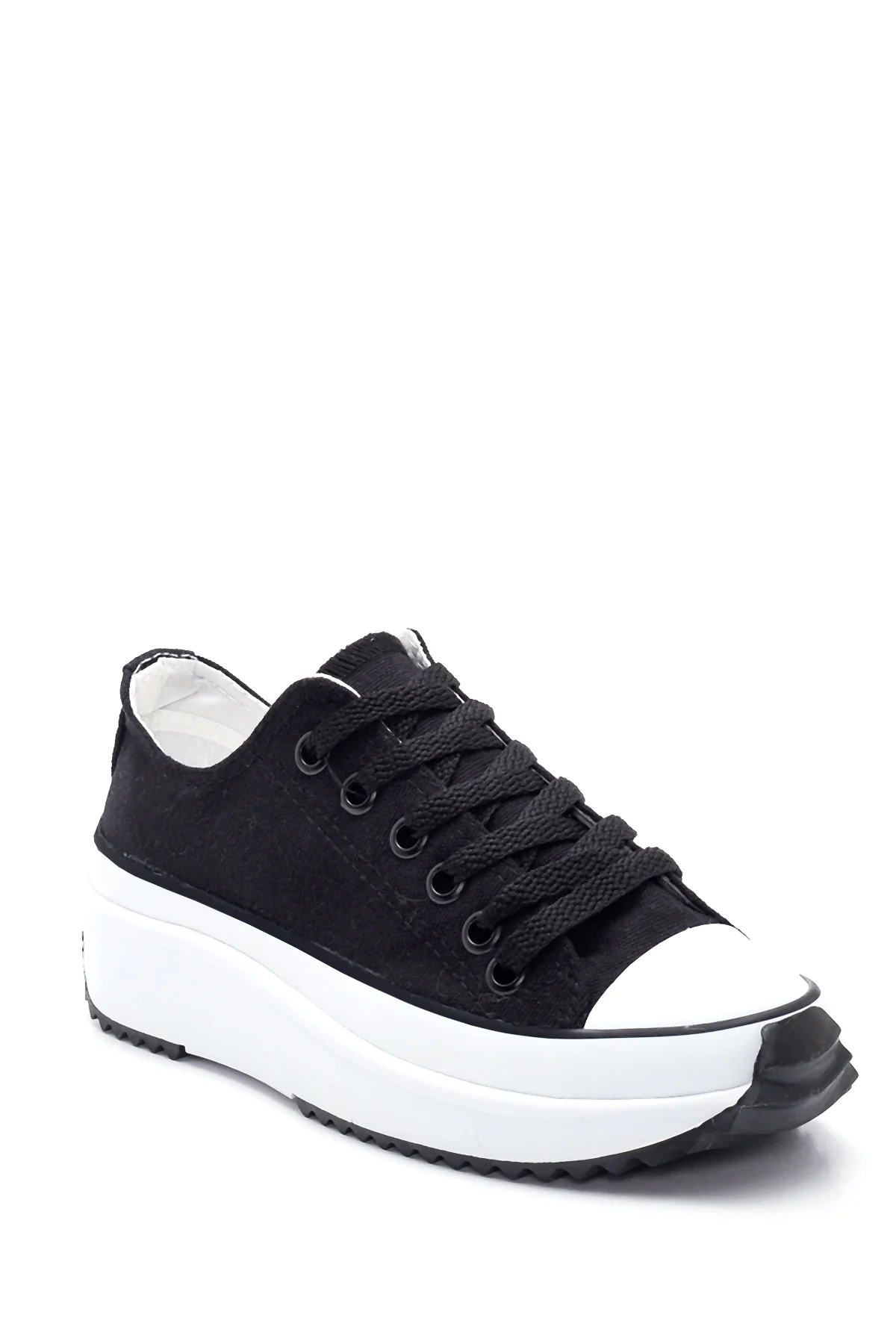 Kadın Siyah Kalın Tabanlı Kumaş Sneaker - Image 3