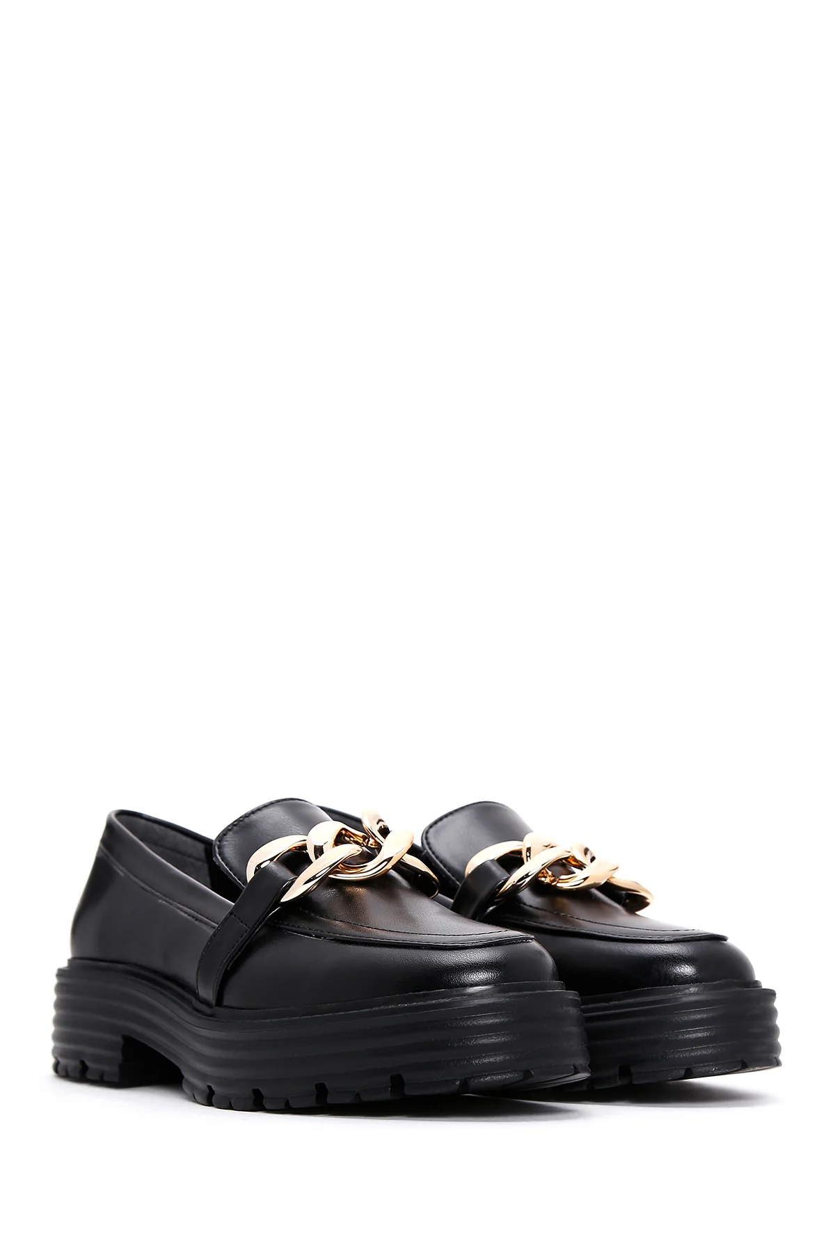 Kadın Siyah Kalın Tabanlı Maskülen Loafer - Image 3