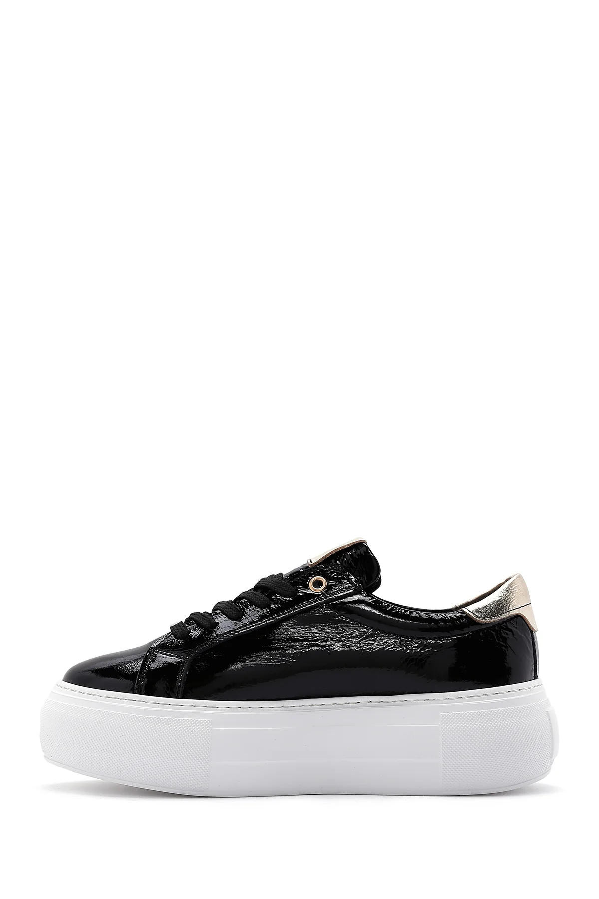 Kadın Siyah Kalın Tabanlı Rugan Deri Sneaker - Image 3