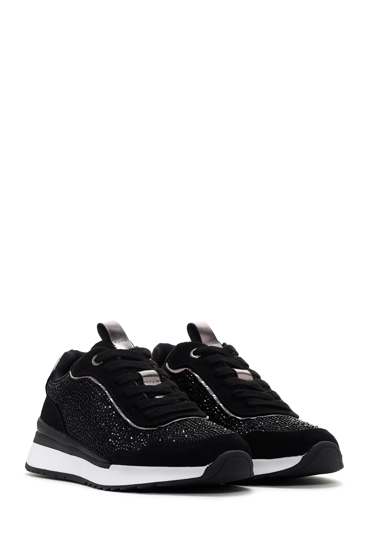 Kadın Siyah Kalın Tabanlı Taşlı Sneaker - Image 3